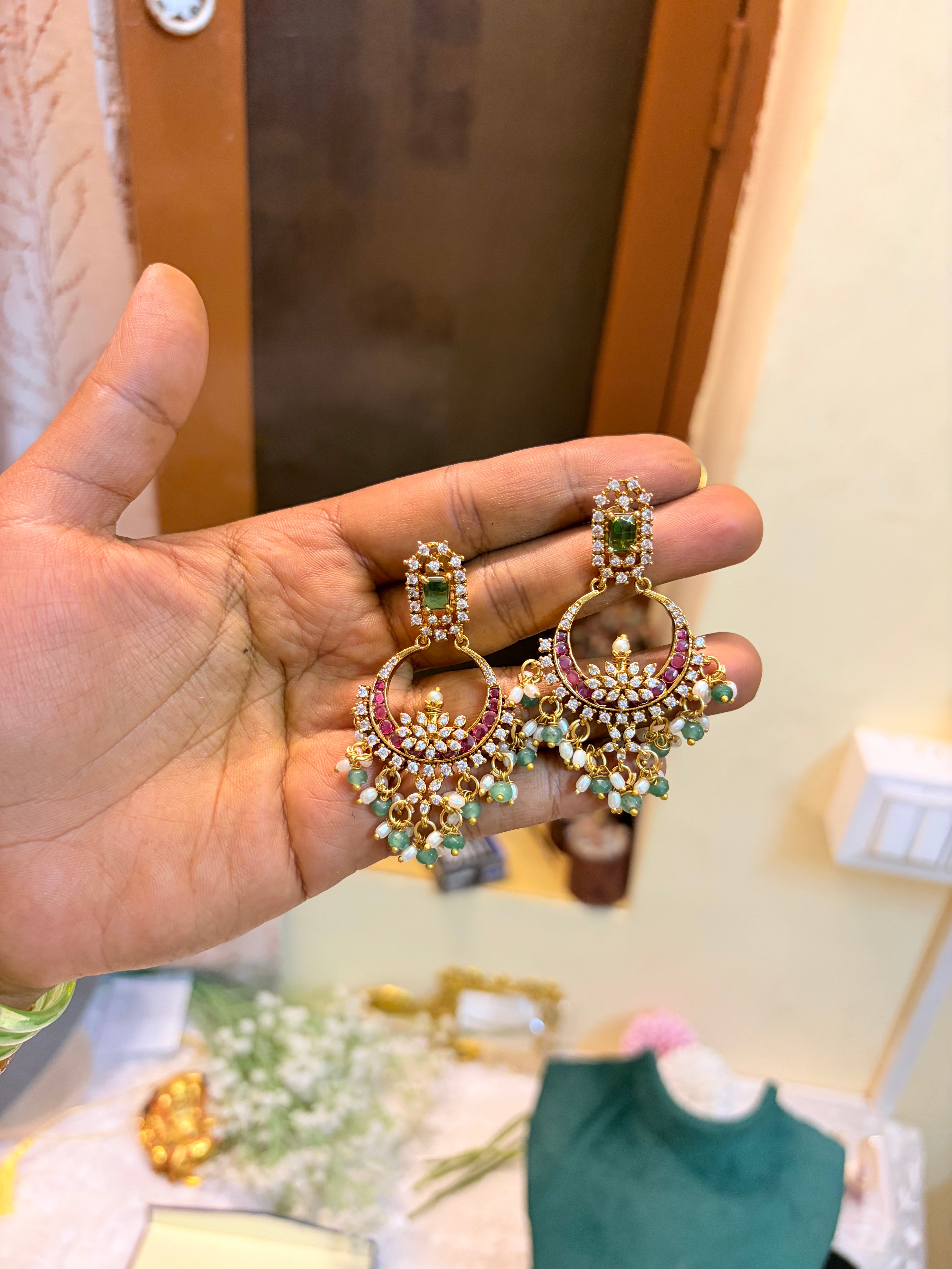 AD stones Chandbali earrings