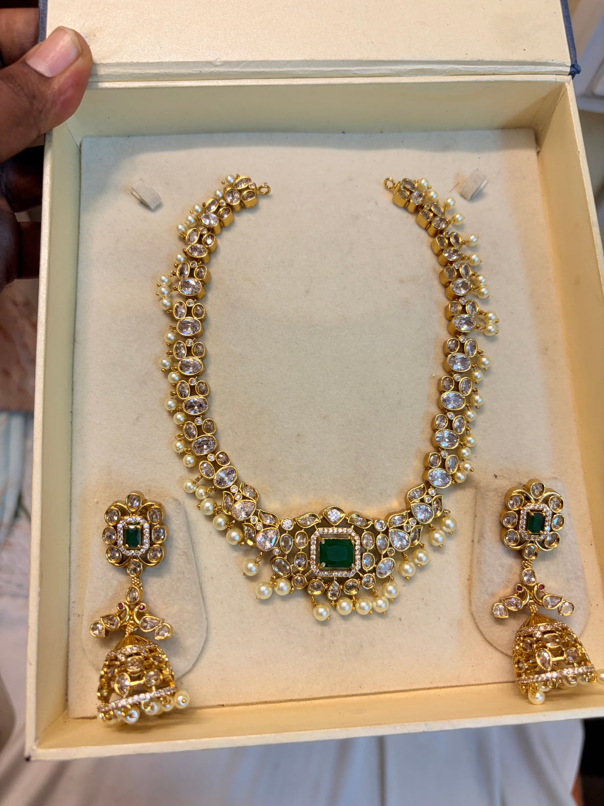 Uncut stones emerald jadau necklace set premium quality