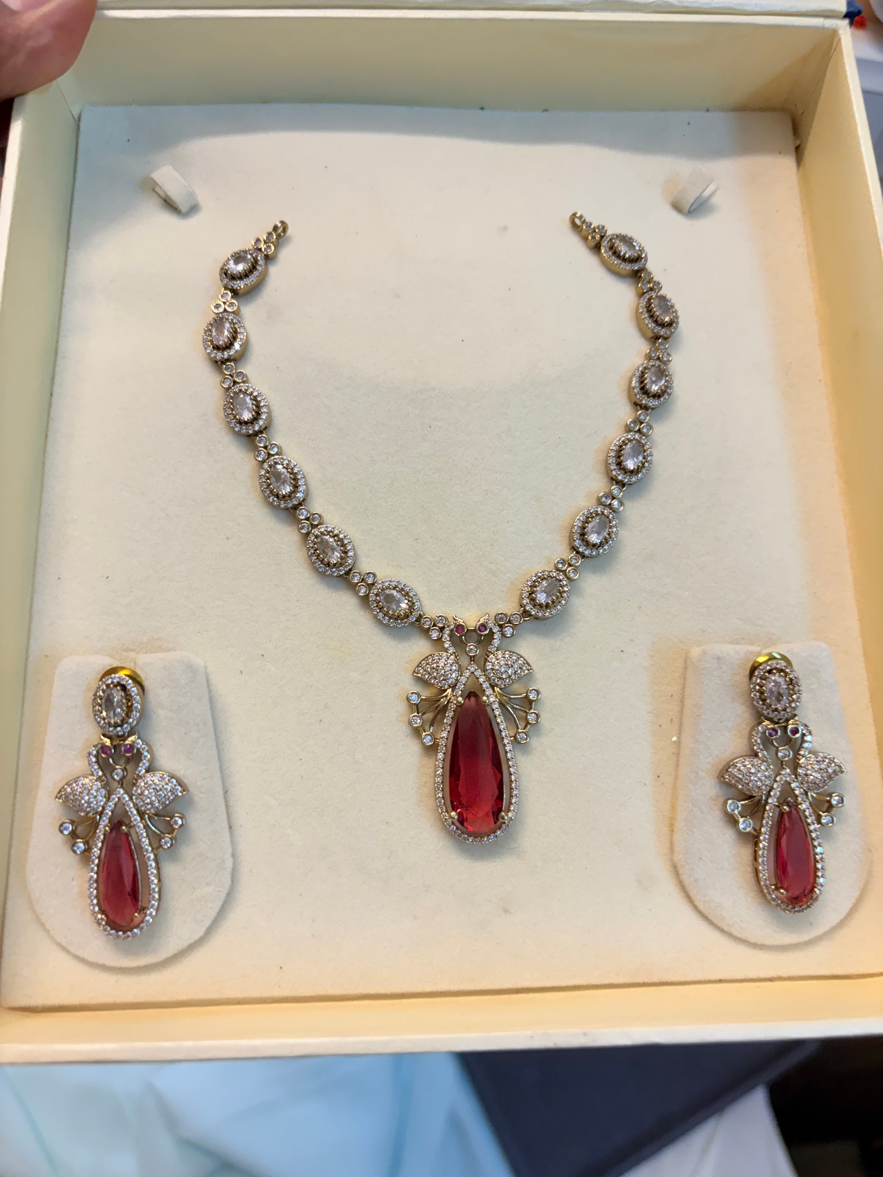 Ruby Moissanite jadau necklace set