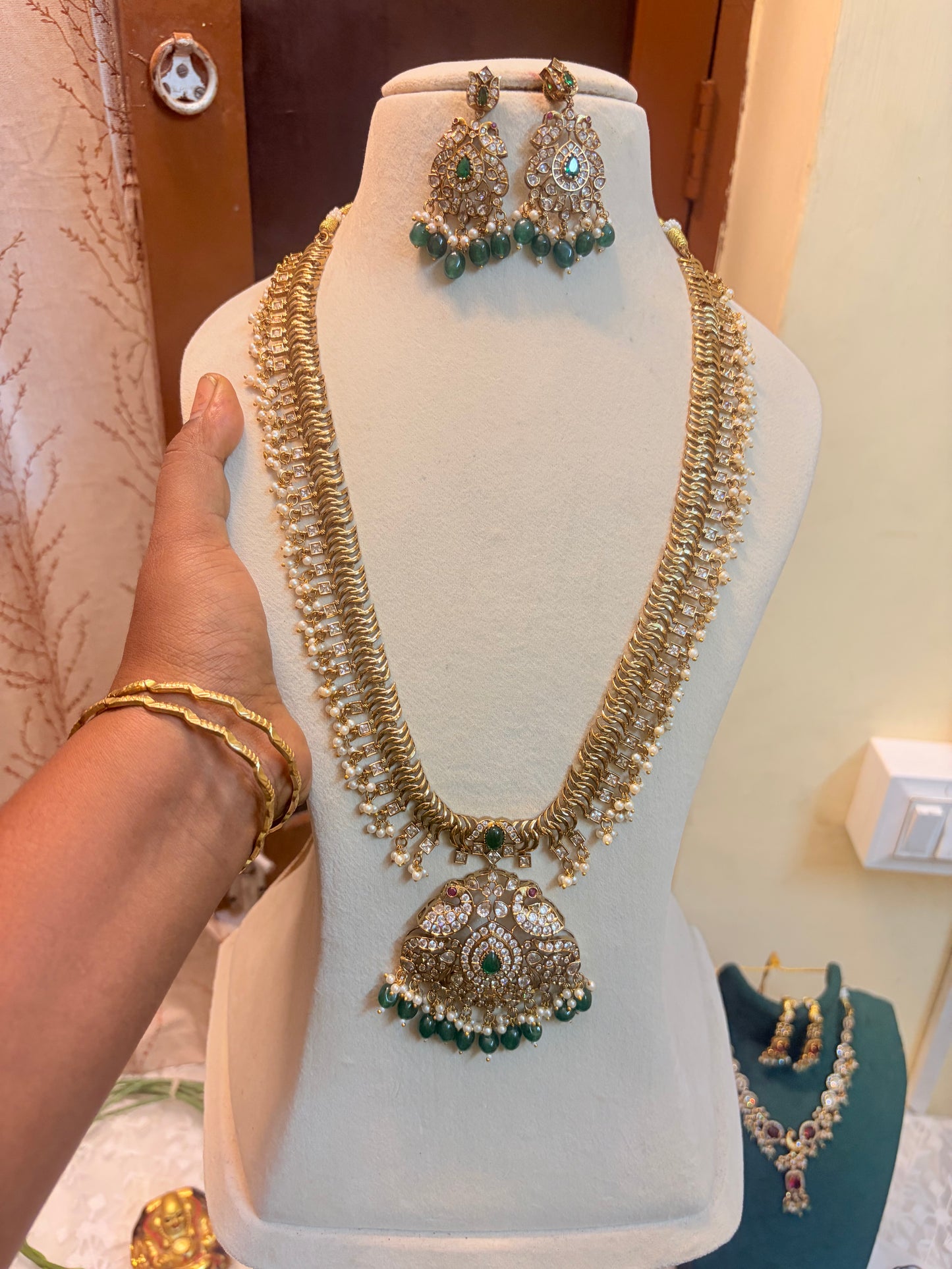 Vintage style peacock Jalebi haram with modern accent