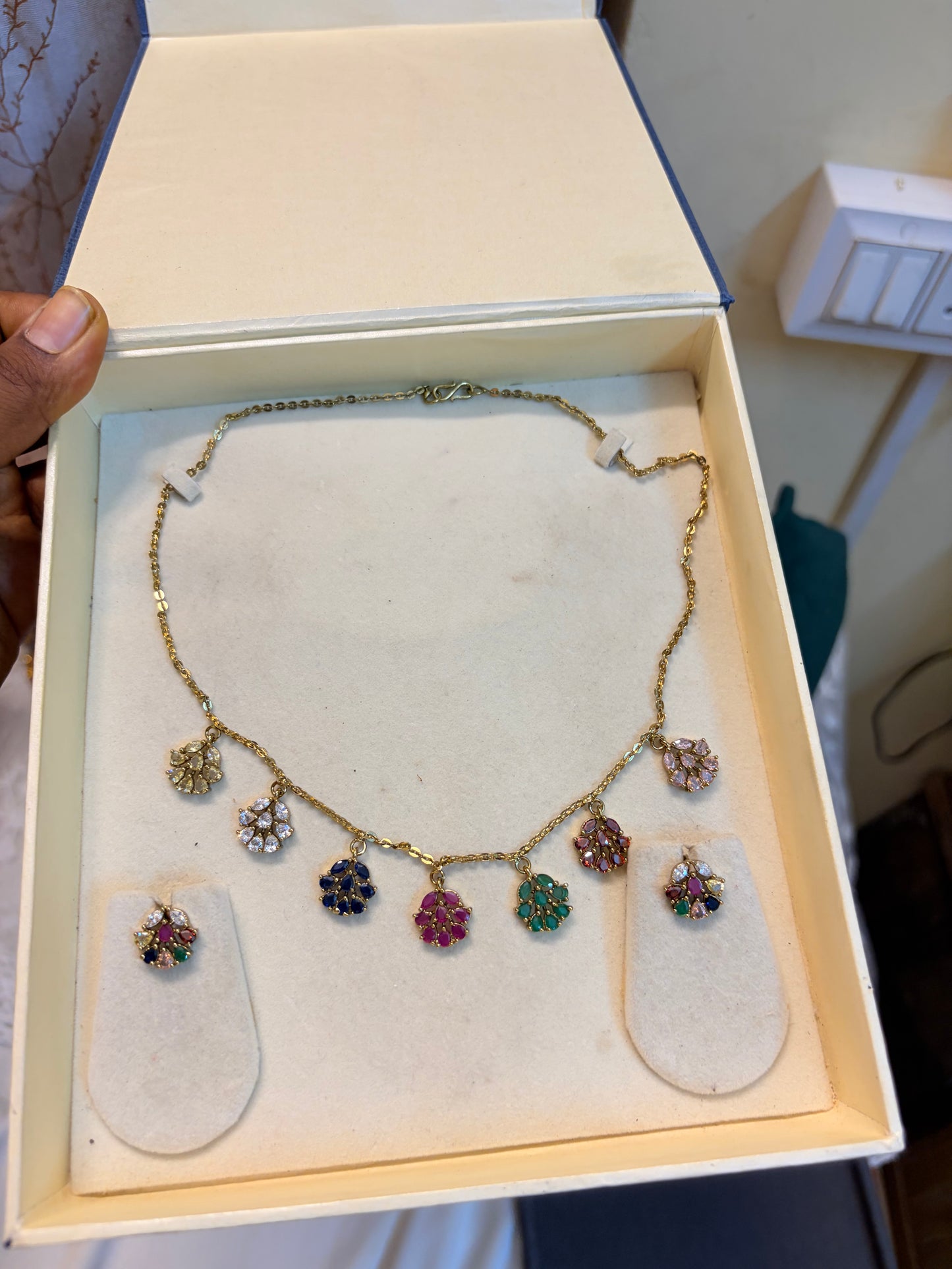 Multicolour AD stones gold antique chain premium quality