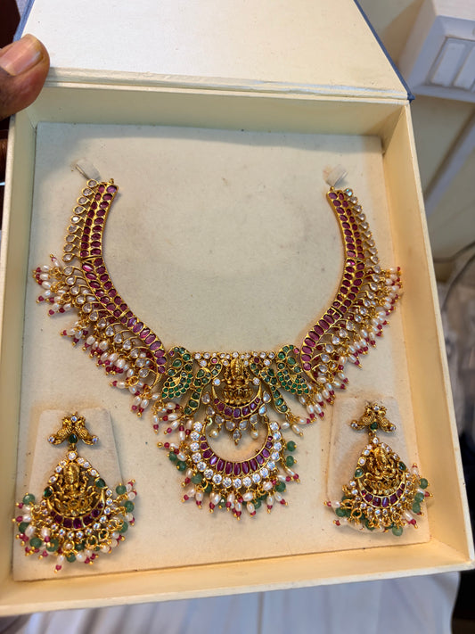 Classic Real kemp stones jadau necklace set premium quality
