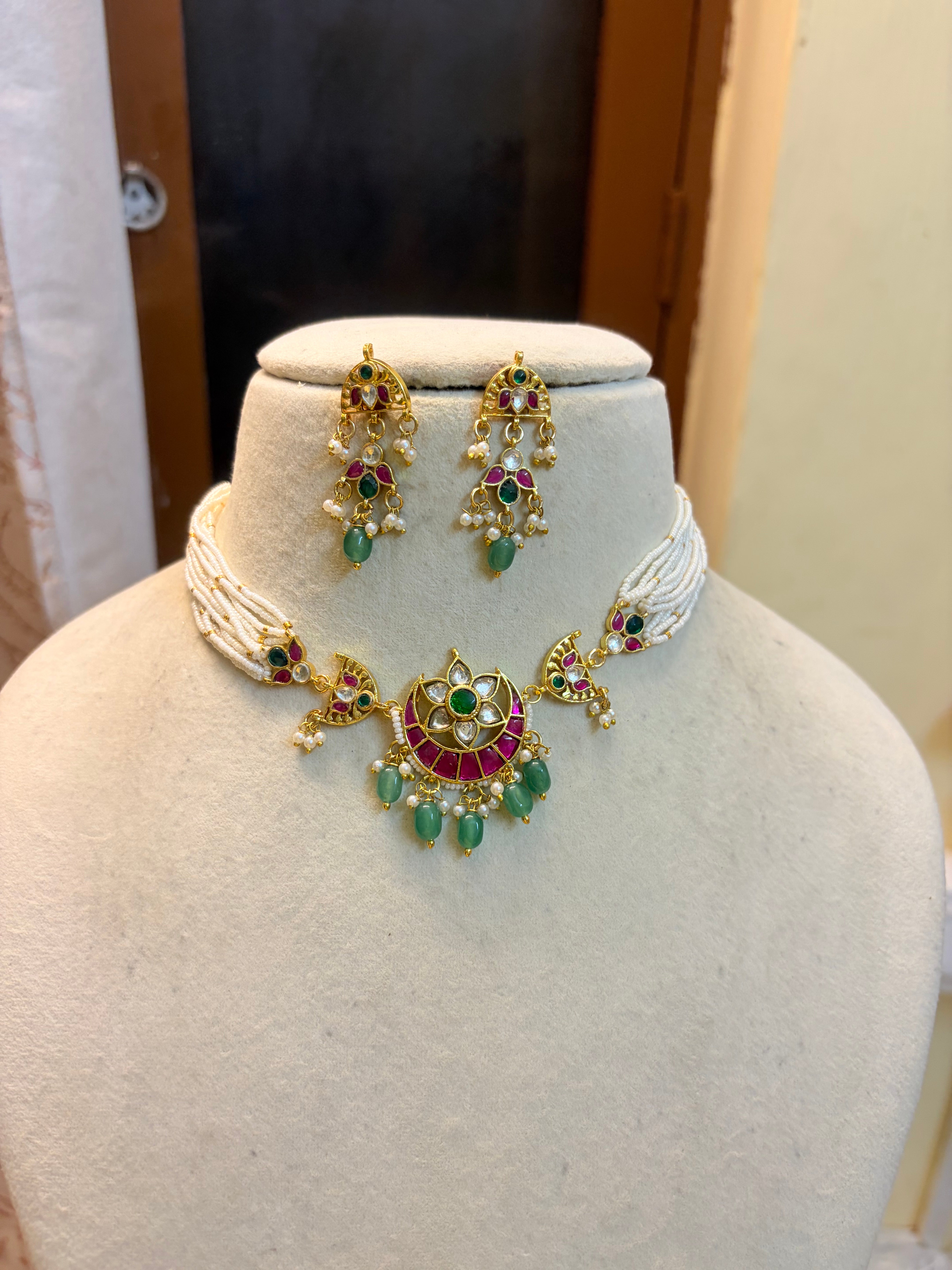 Pure kemp stones brass made jadau Kundan choker set