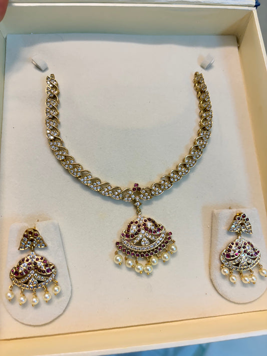 Traditional impon necklace set with pearl drops