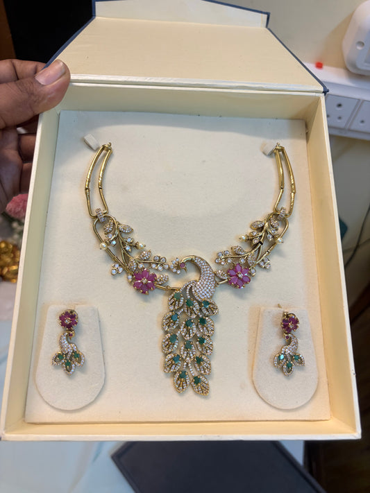 Designer Cz stone gold plated Kanti necklace set