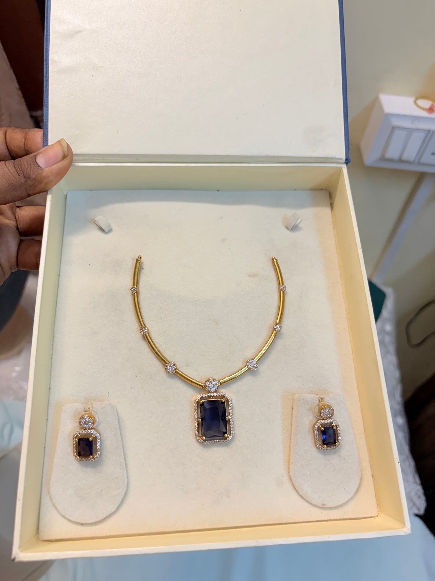 Purple AD stones Kanti necklace set