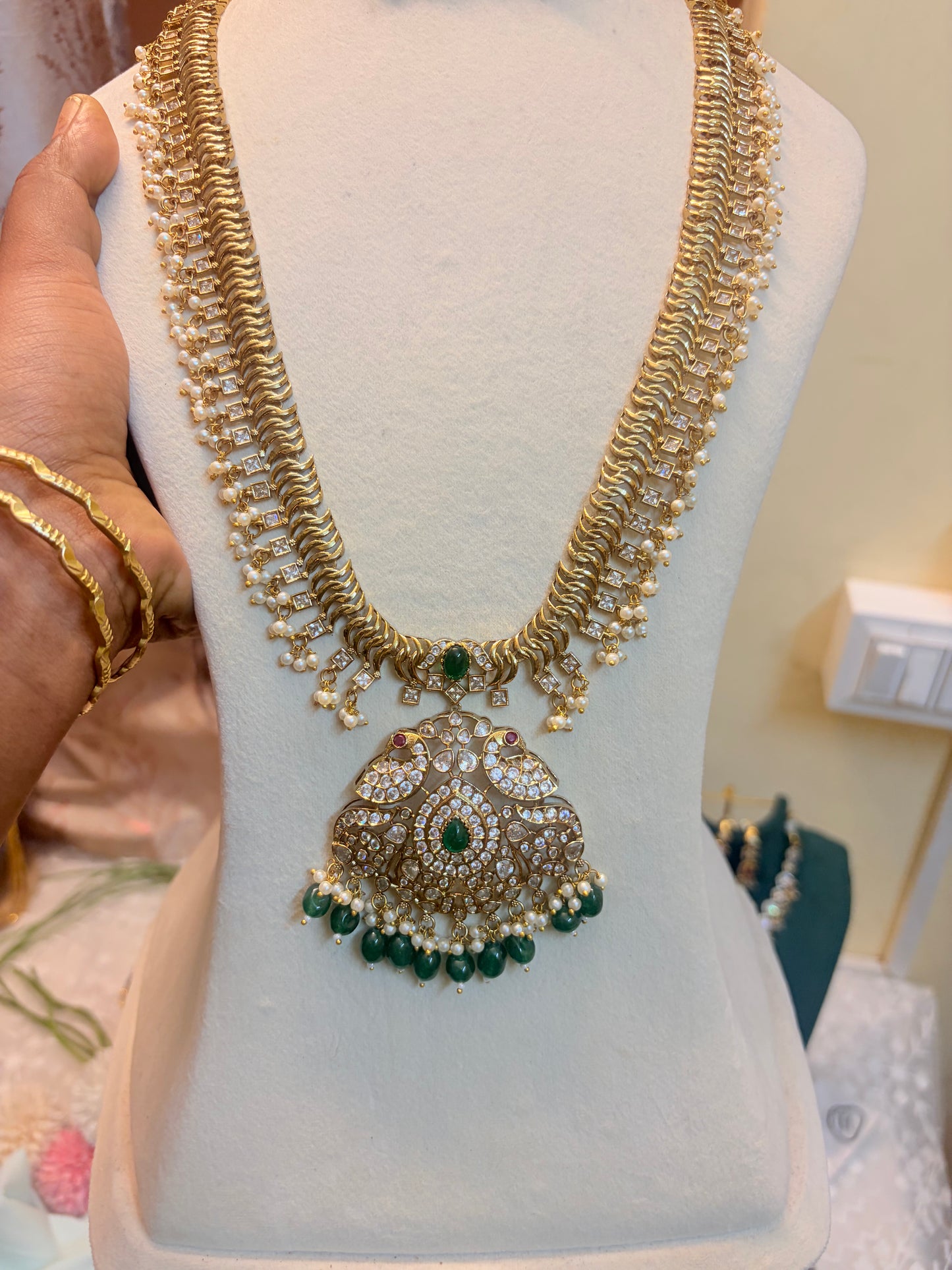 Vintage style peacock Jalebi haram with modern accent