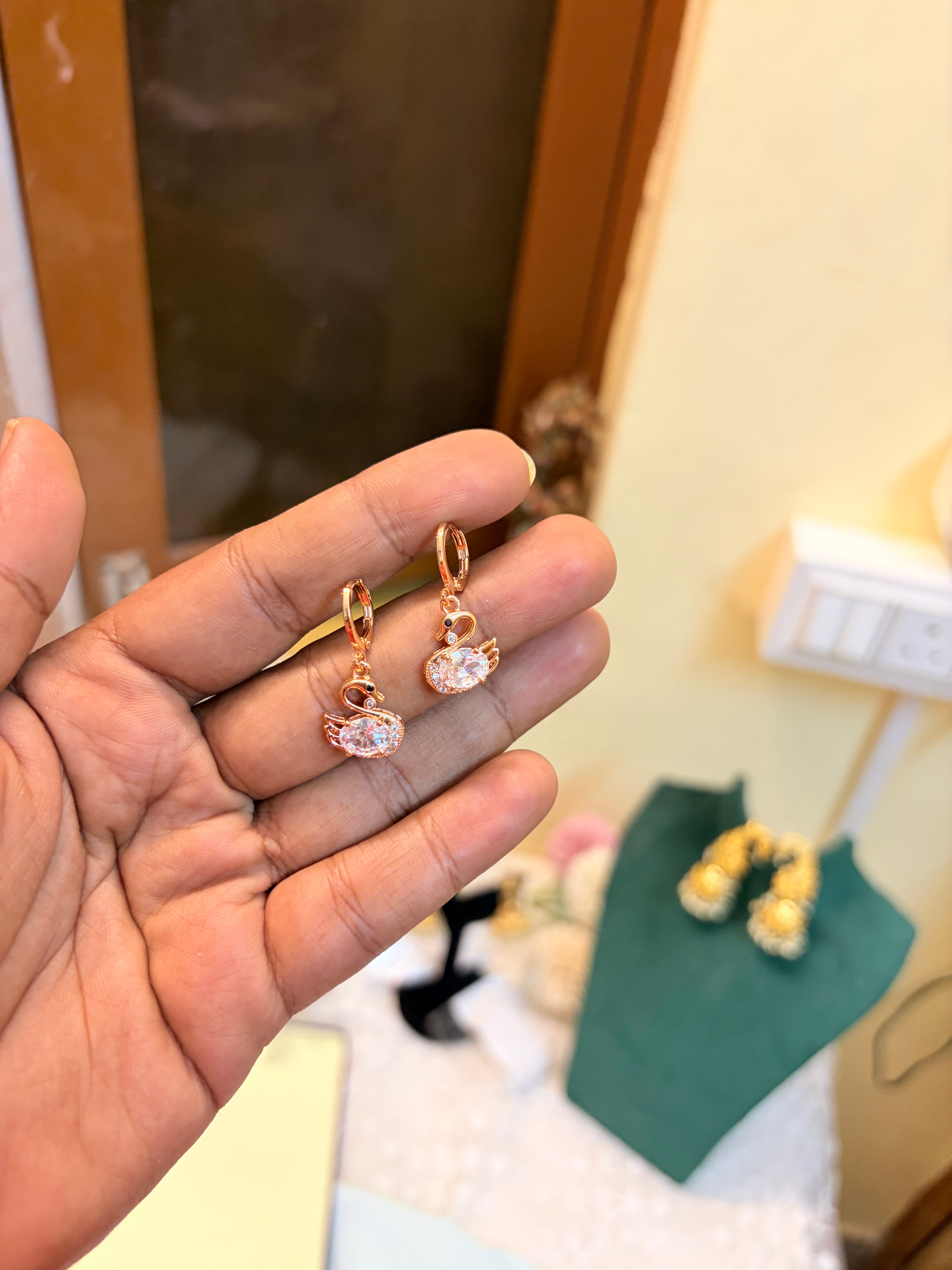 Swan Cz Bali drop earrings