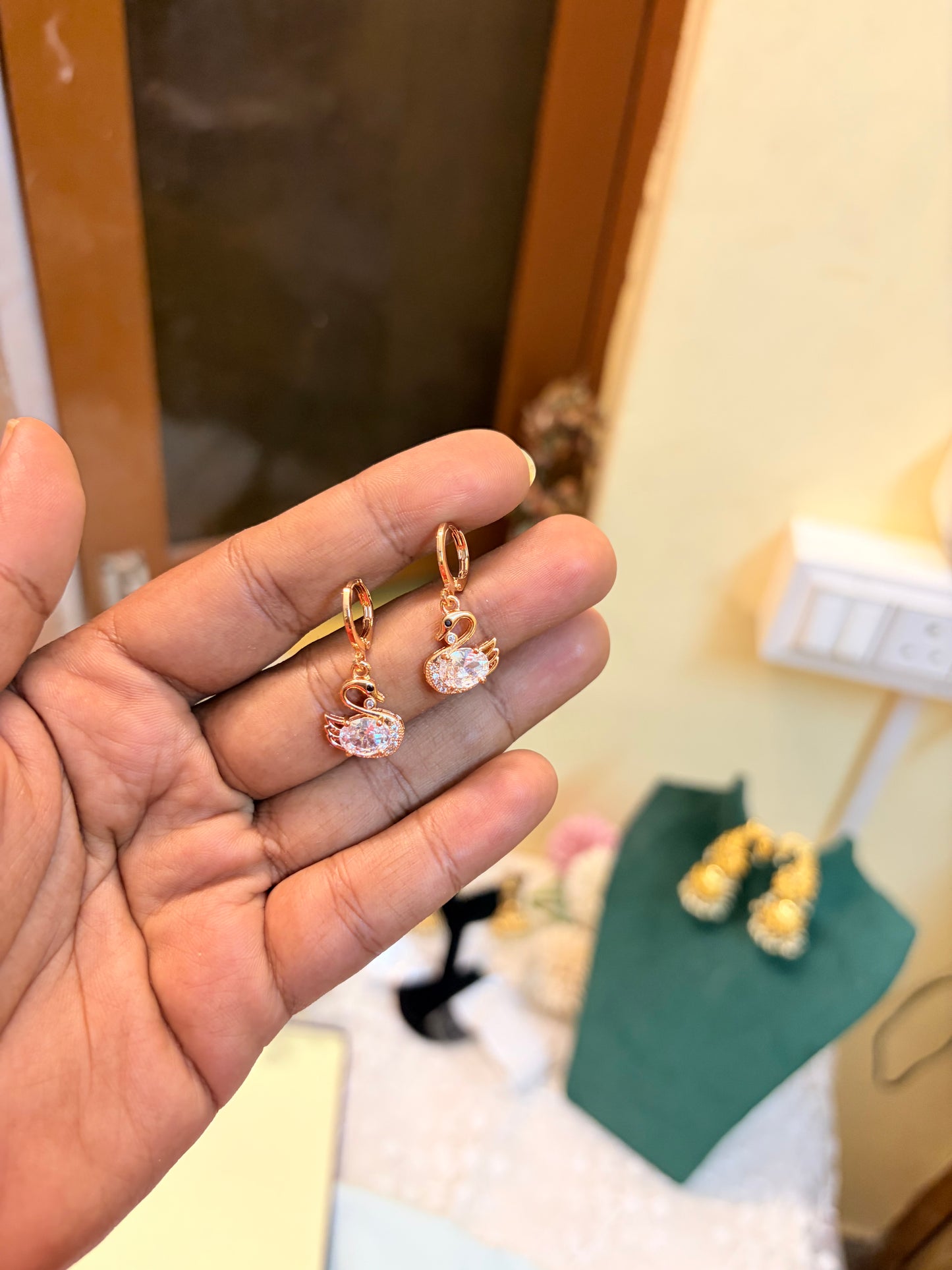 Swan Cz Bali drop earrings