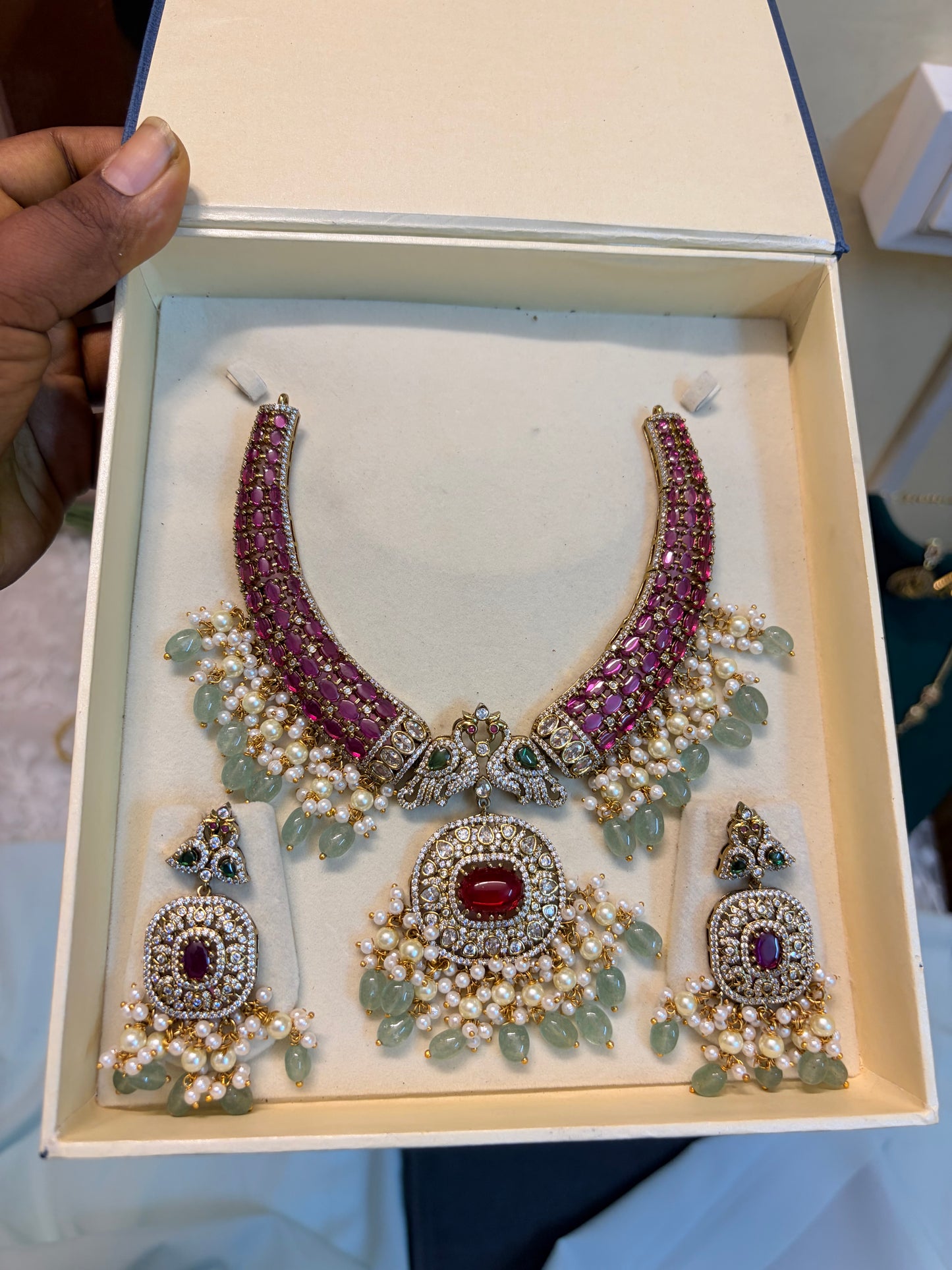 Designer Peacock Jadau necklace with earrings