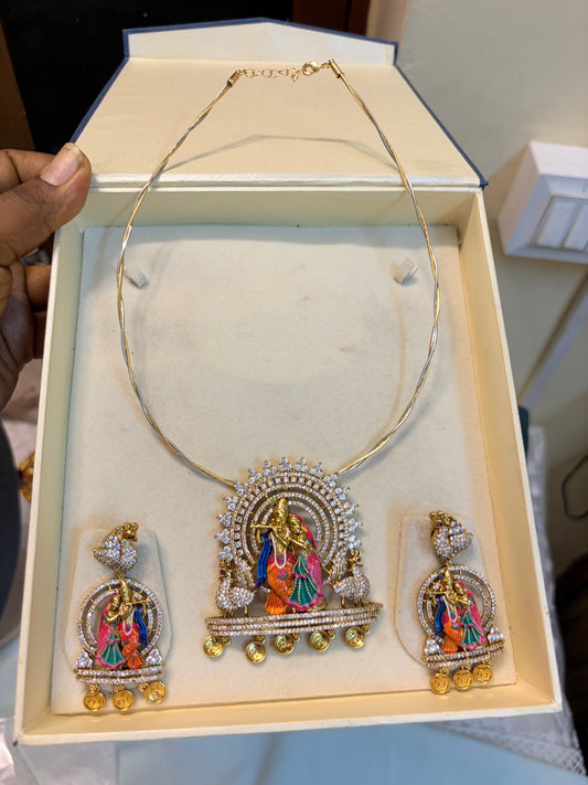 Radha Krishna pendant with hasli chain