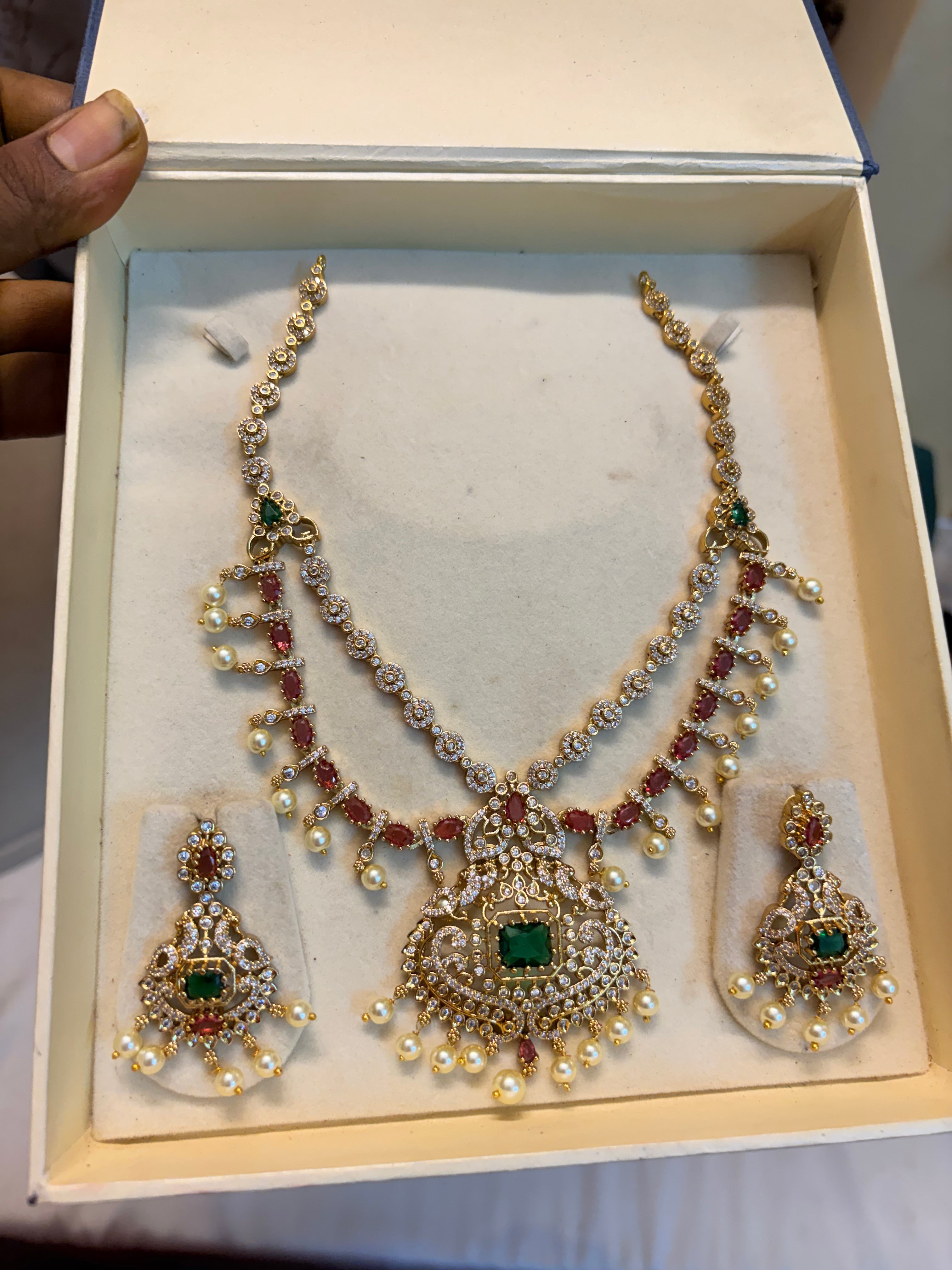 Stunning AD stones Ruby emerald jadau necklace set
