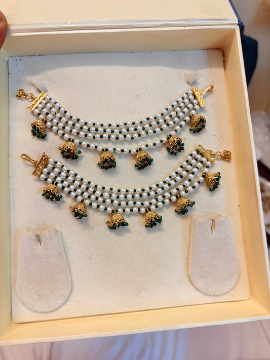 Emerald beads pearl earchain