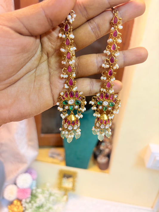 Lotus kemp bridal earchain Jhumka earrings