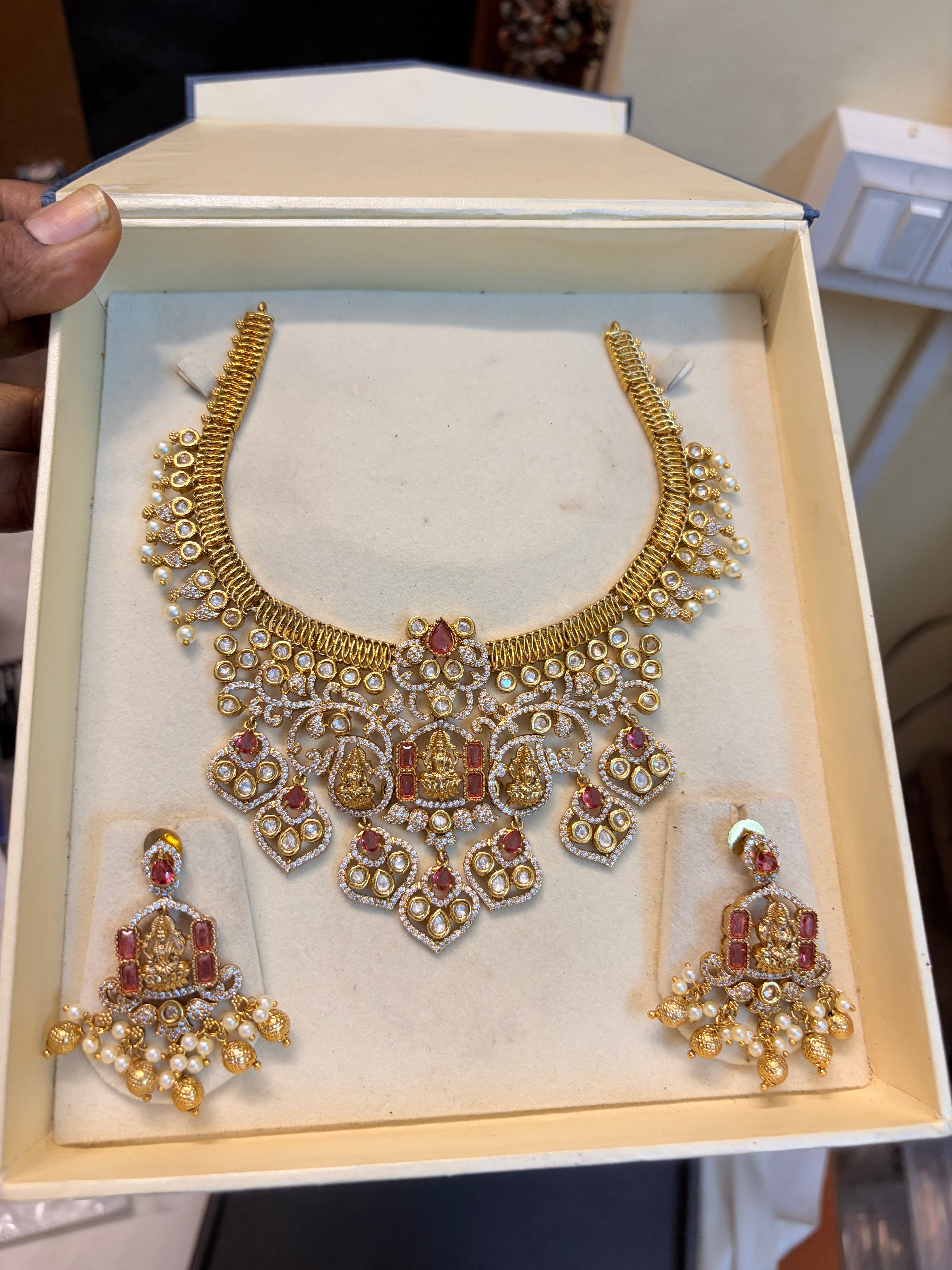 AD stones Ruby jalebi necklace set