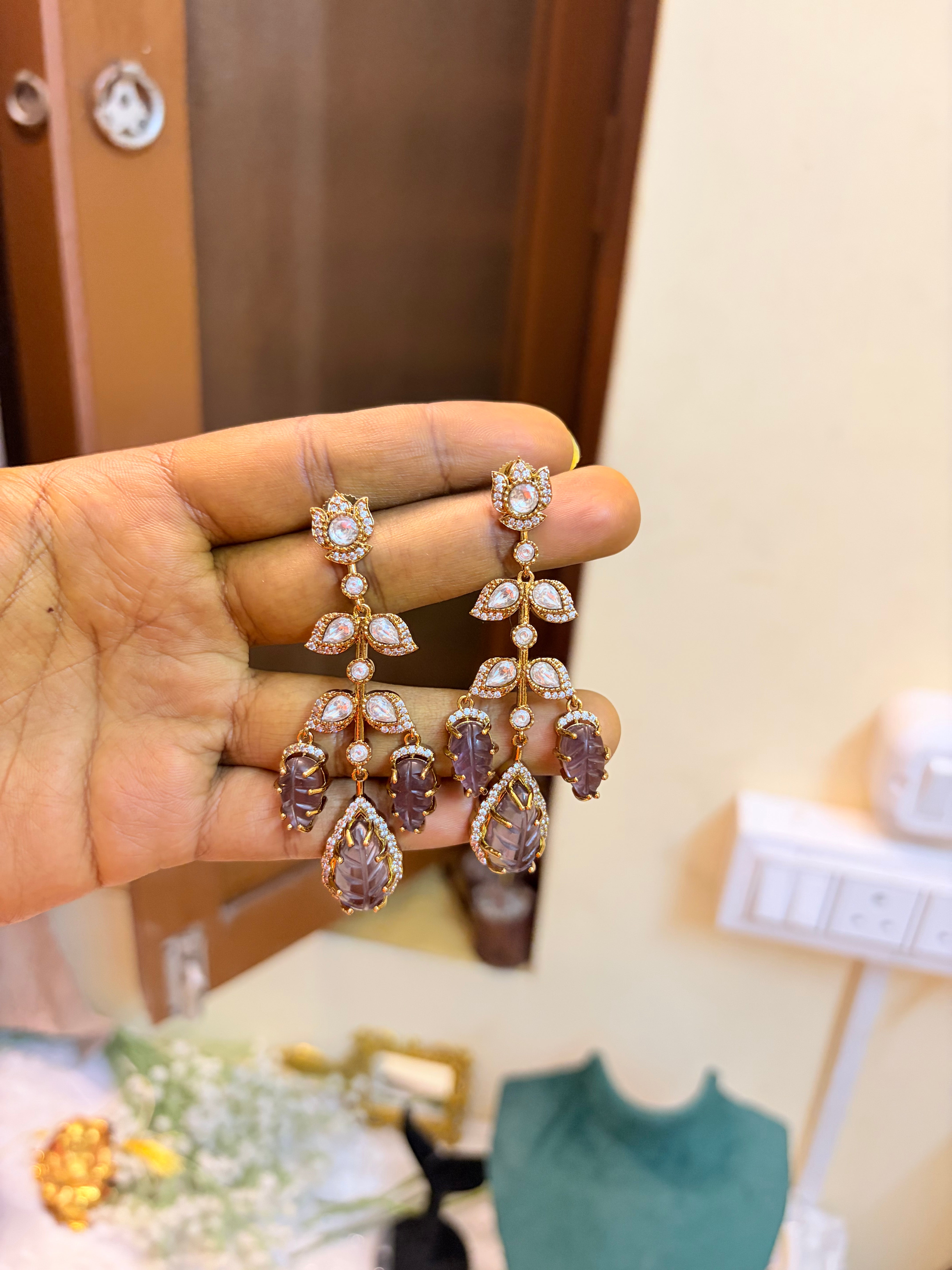 Polki Kundan purple earrings