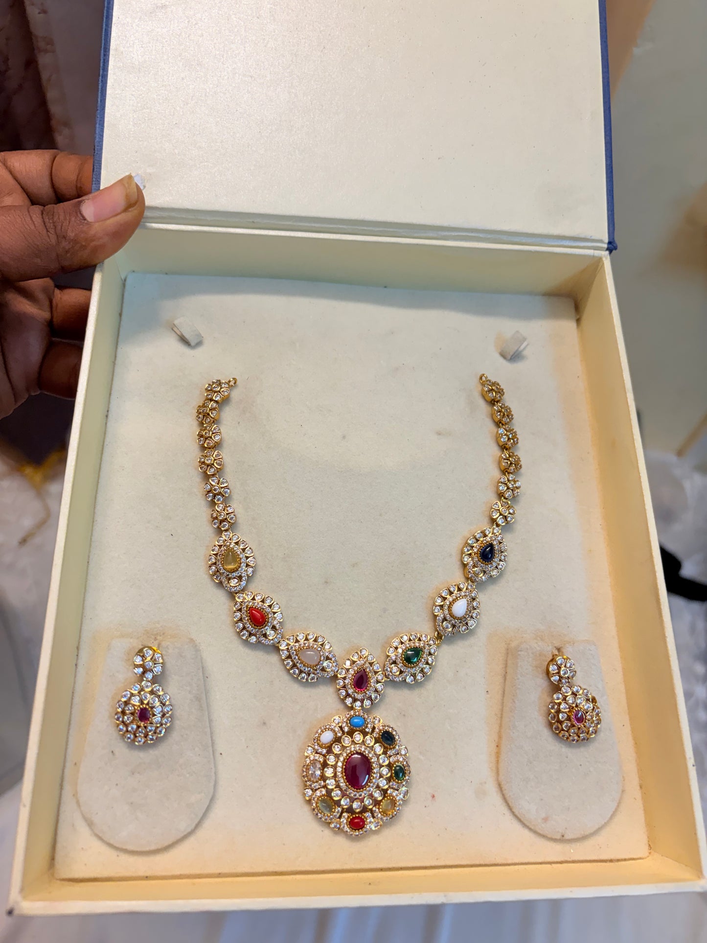 AD stones Navratana jadau necklace set