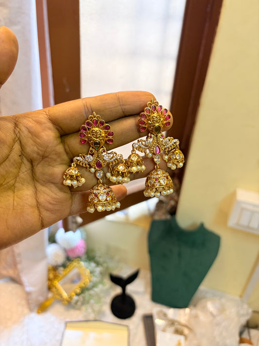 Gold antique kemp stones Jhumka