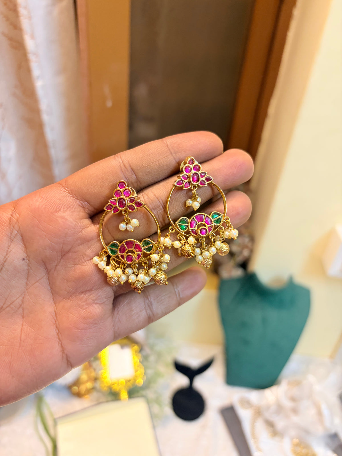 Kemp jadau Chandbali earrings
