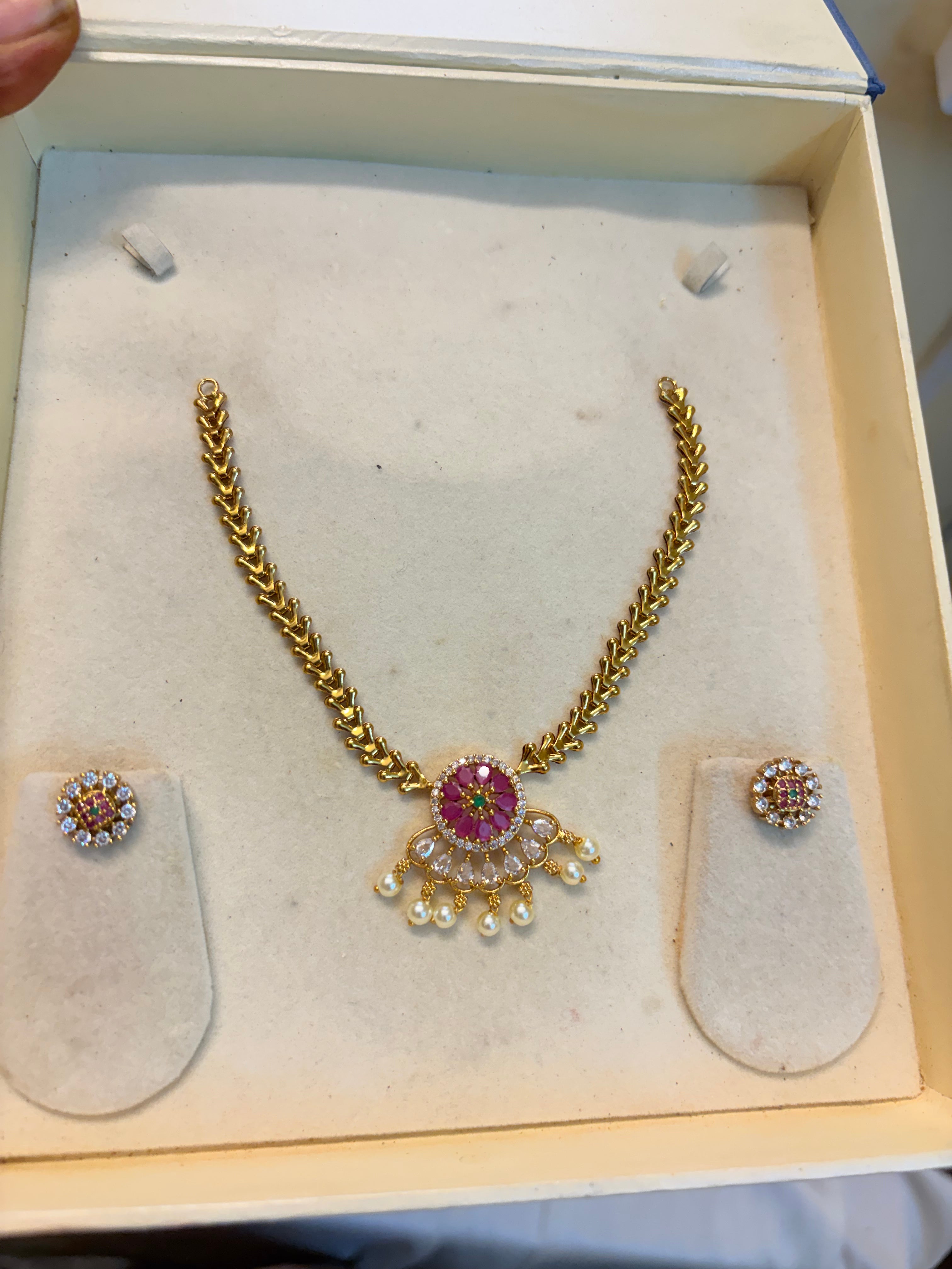 Cz stone gold antique choker set