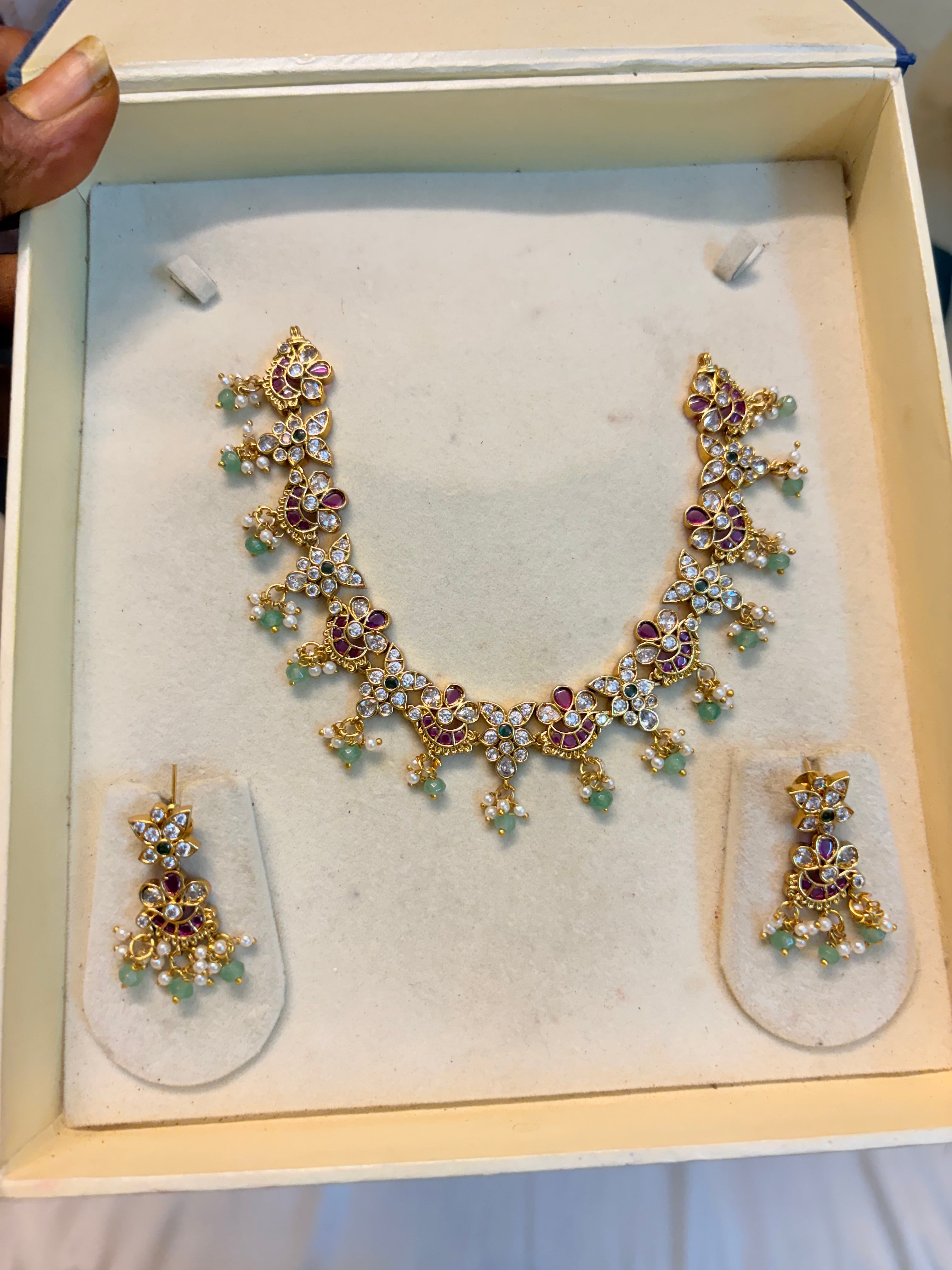 Antique Gold finish Kundan Floral necklace set