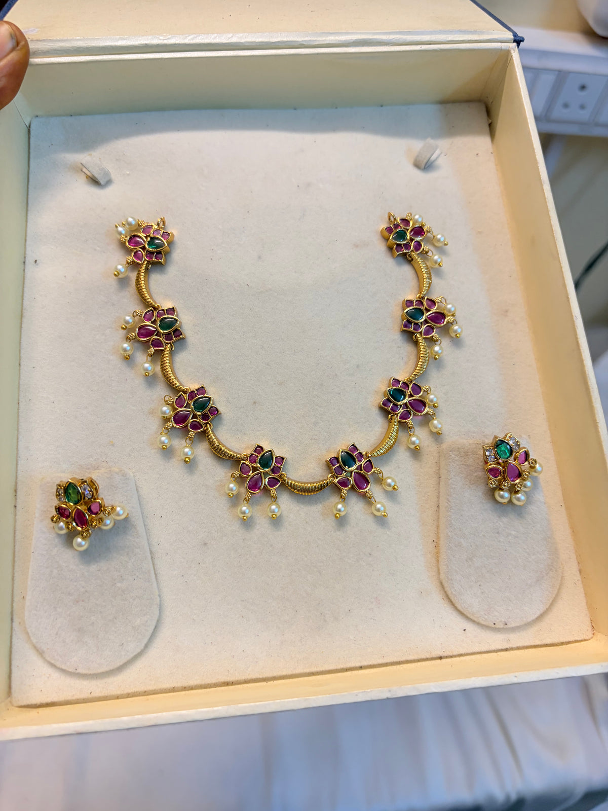Antique kemp stones Lotus jadau necklace set