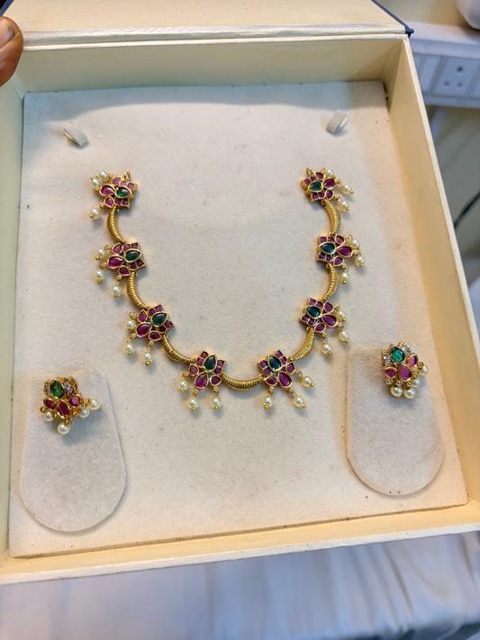 Antique kemp stones Lotus jadau necklace set