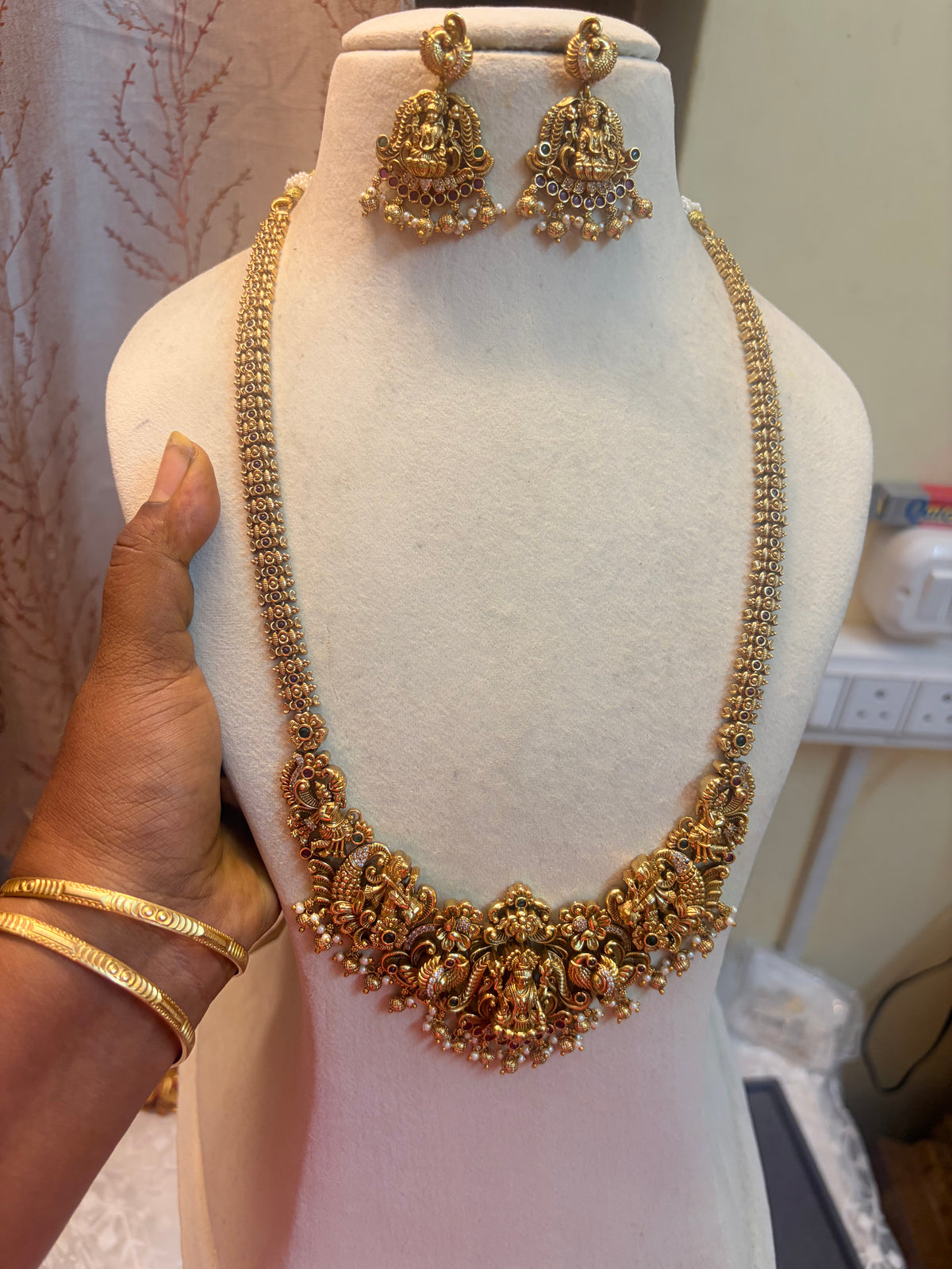 Gold antique finish jadau brass made haram premium quality
