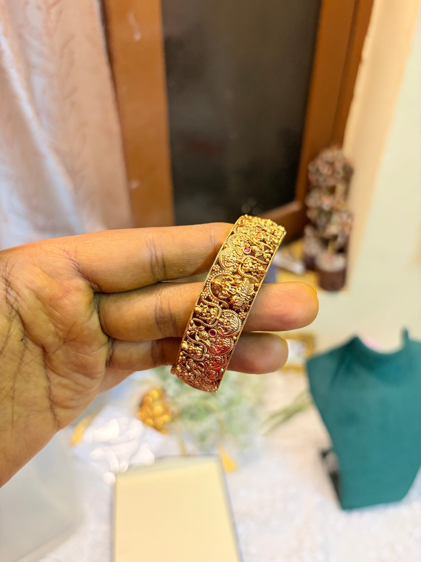 Gold antique finish Lakshmi kada