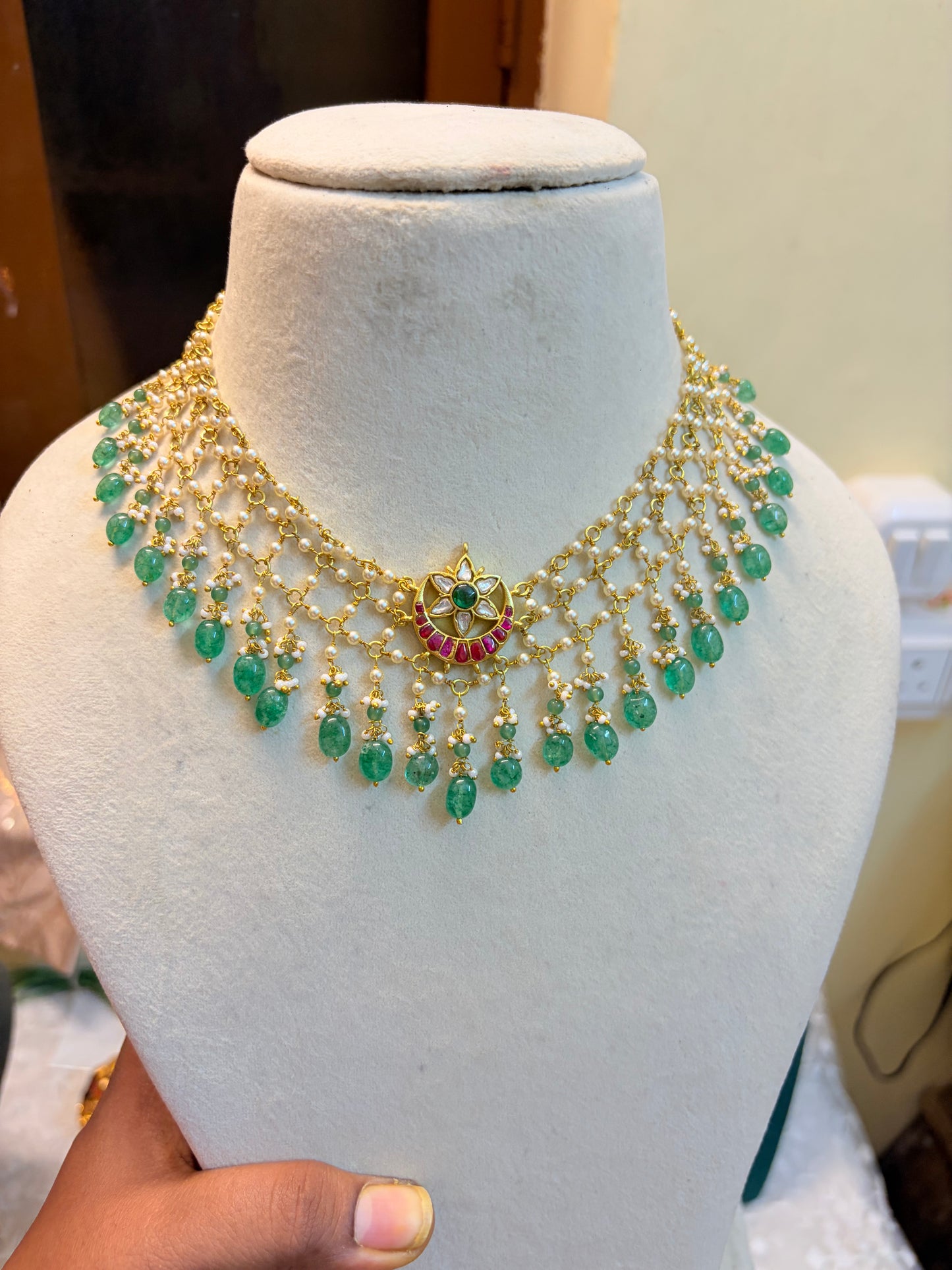 Handmade jadau Kundan pearl Zali chain