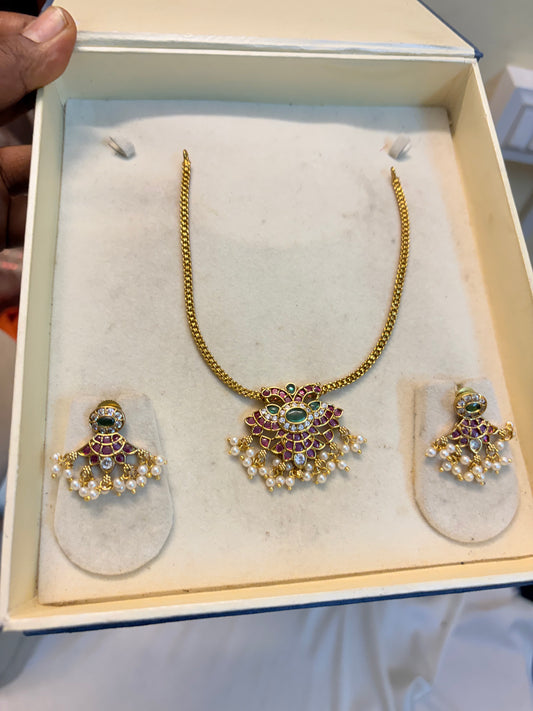 Peacock kemp stones jadau necklace set premium quality