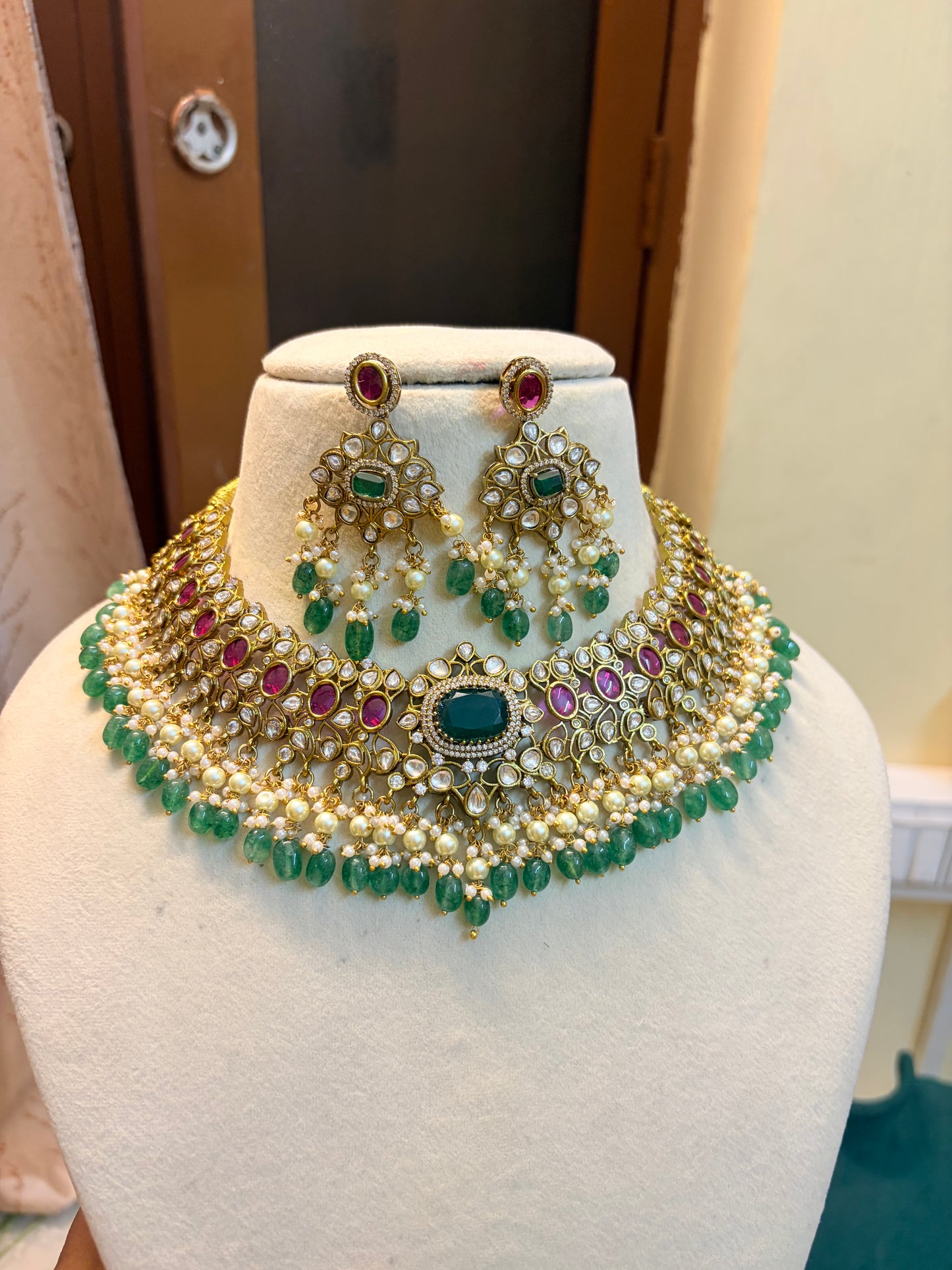 Heritage Polki Kundan jadau choker set with Swarovski pearls