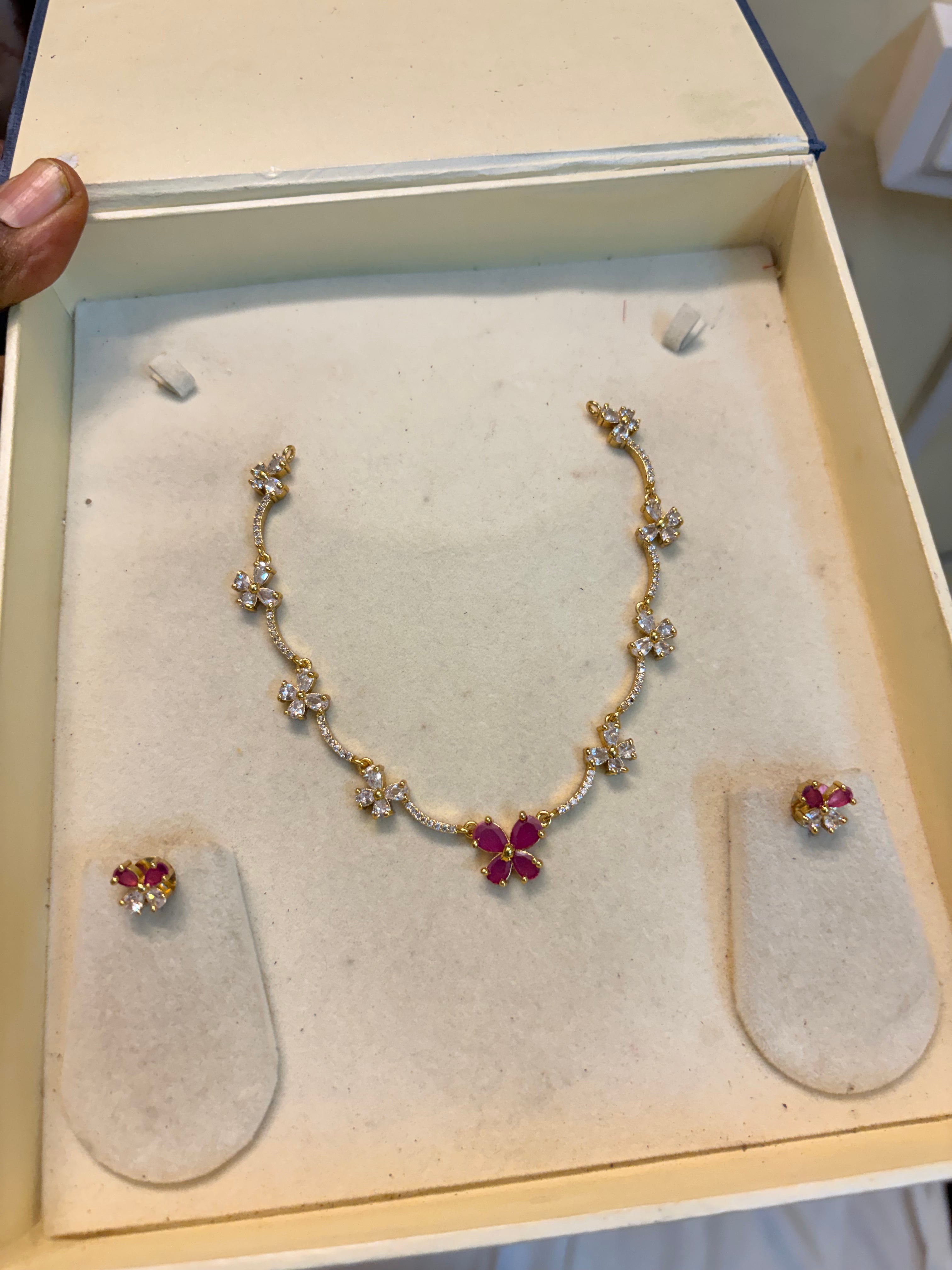 Ruby Cz jadau necklace set