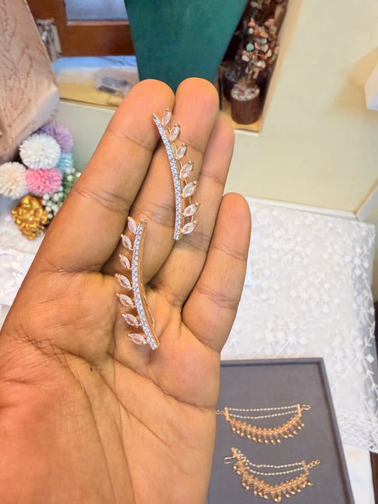 Cz leaf vine earcuff earrings