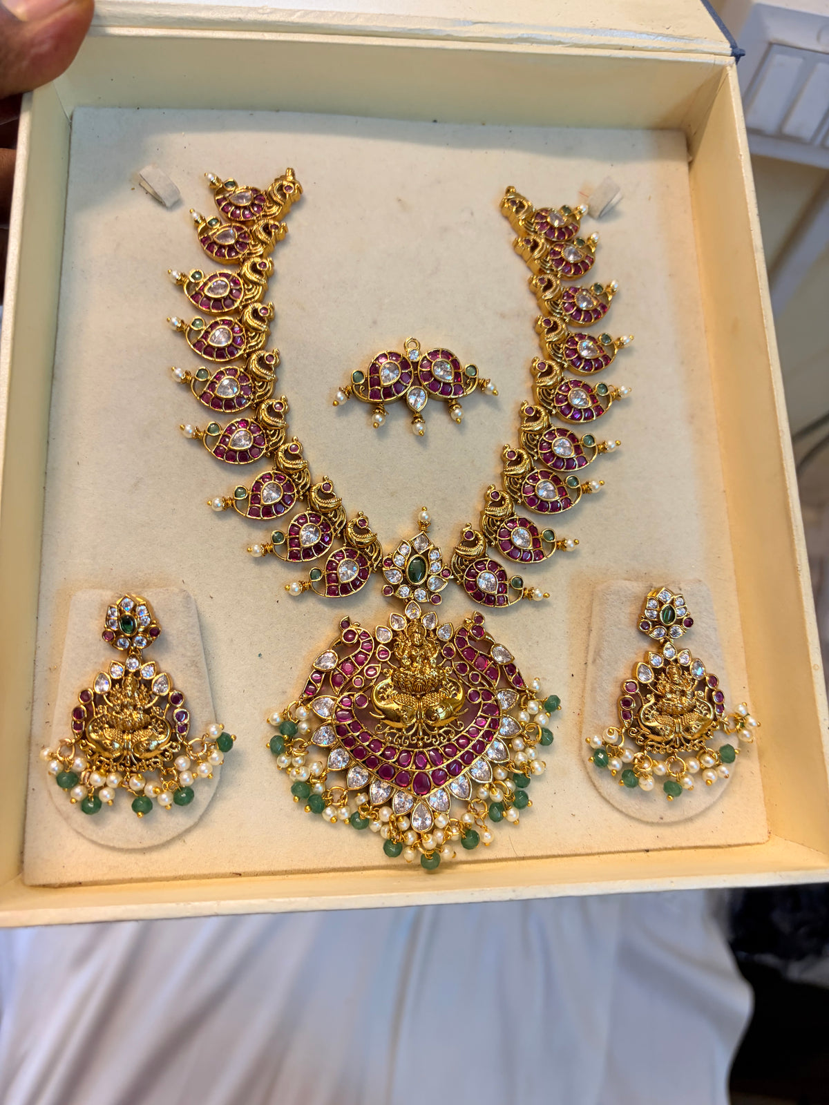 Pure kemp stones brass made jadau necklace set premium quality