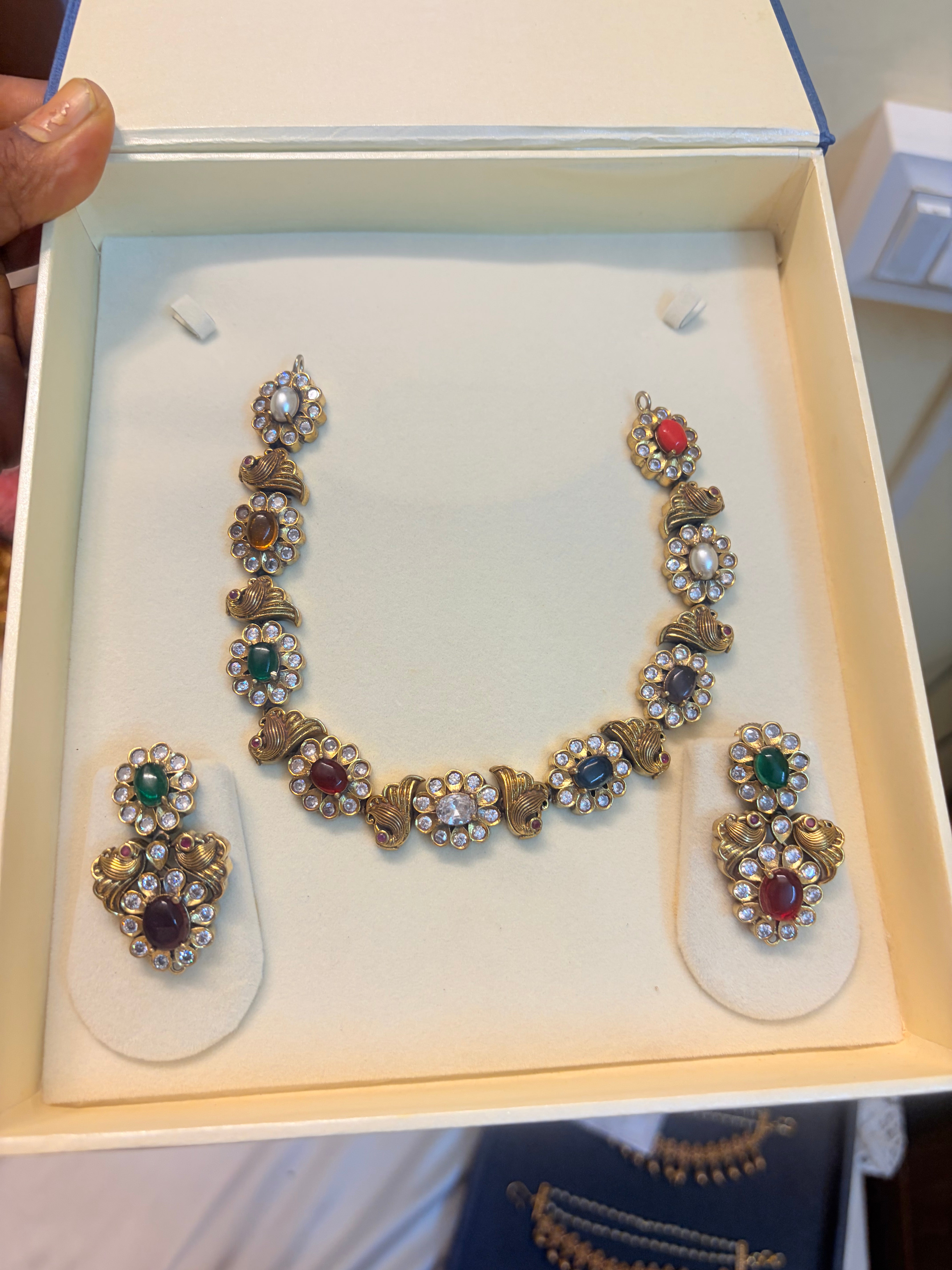 Victoria finish navratna necklace set