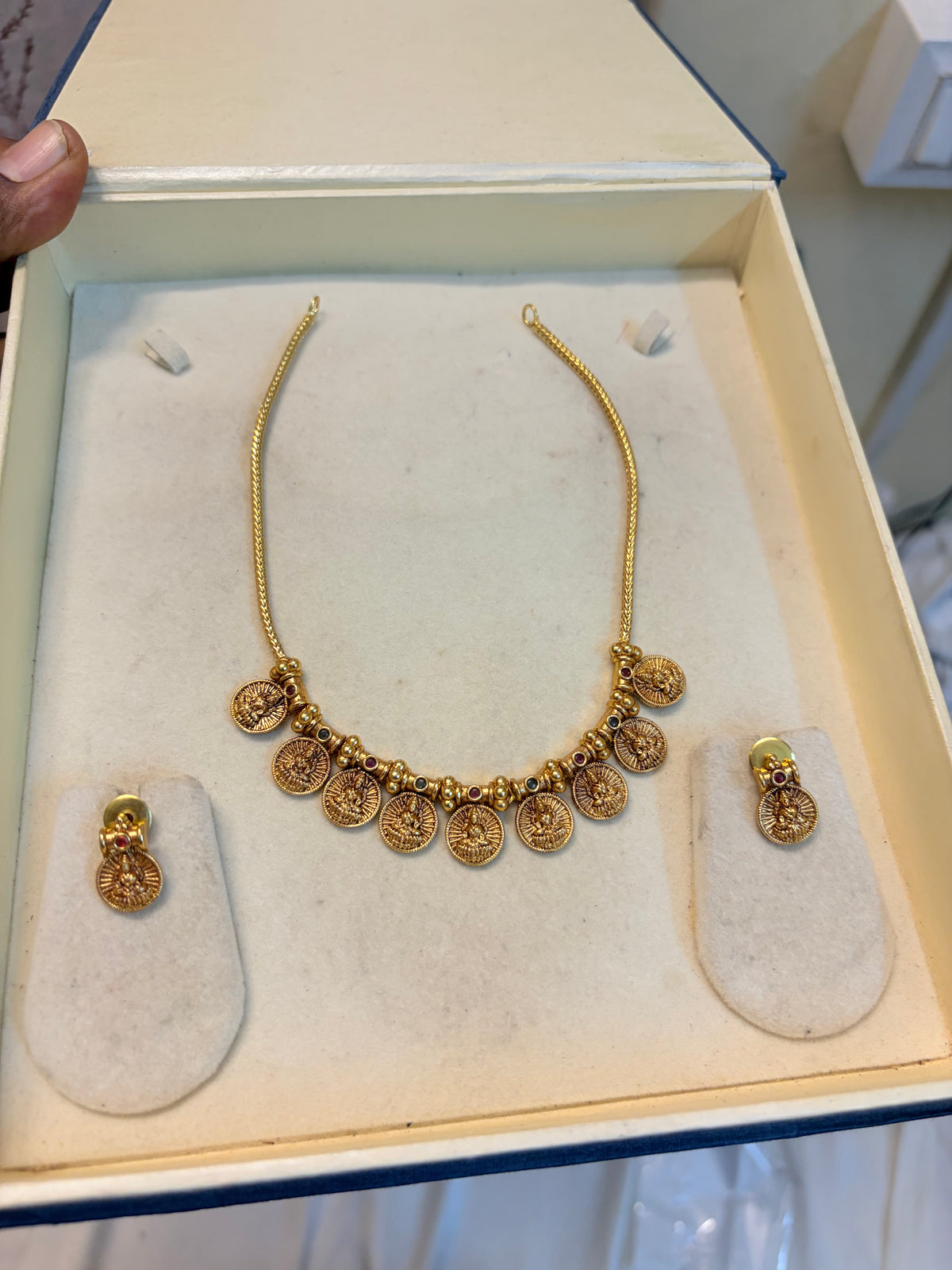 Gold inspired gold antique Lakshmi choker set