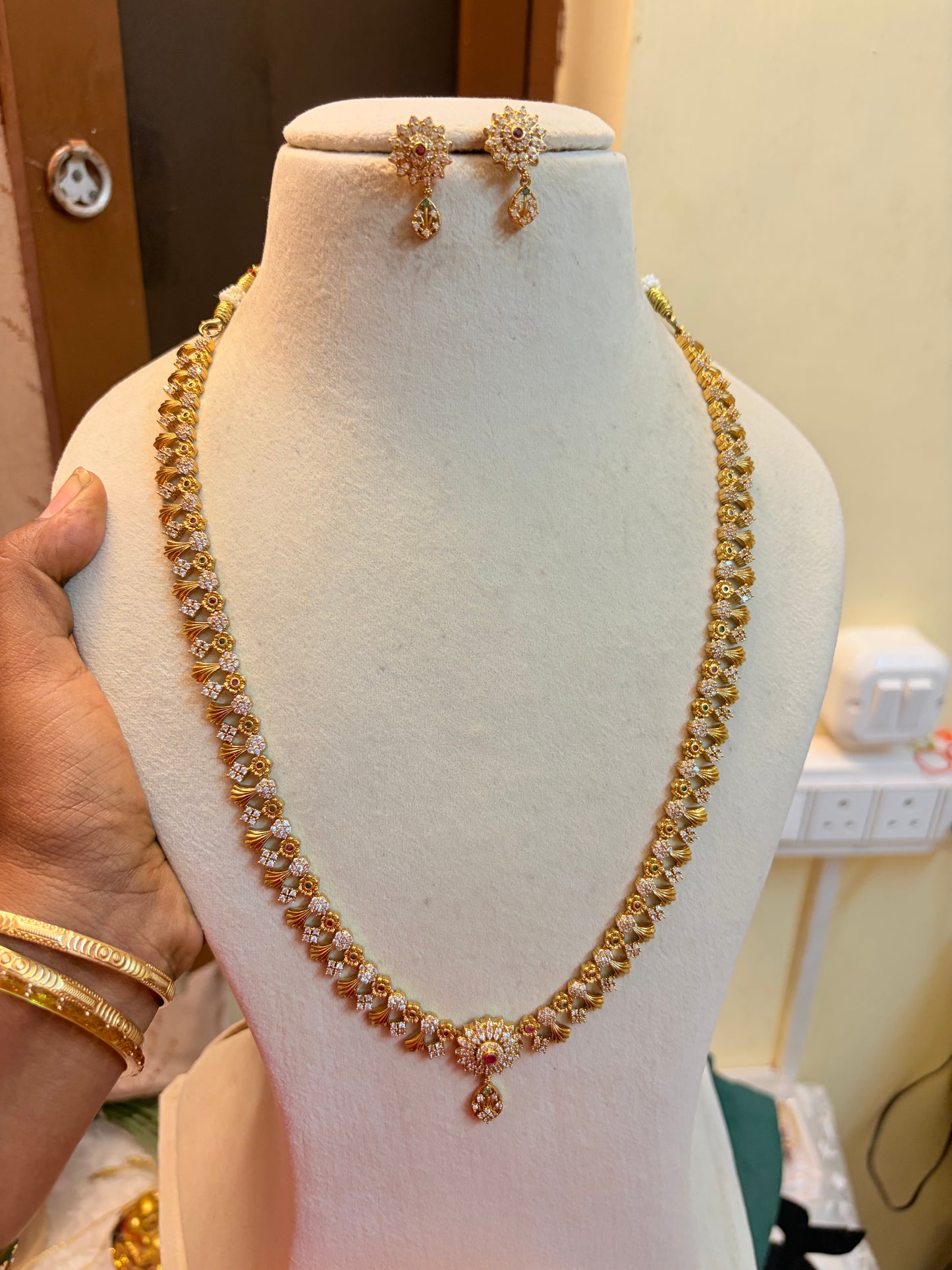 Classic Cz stone gold plated jadau haram