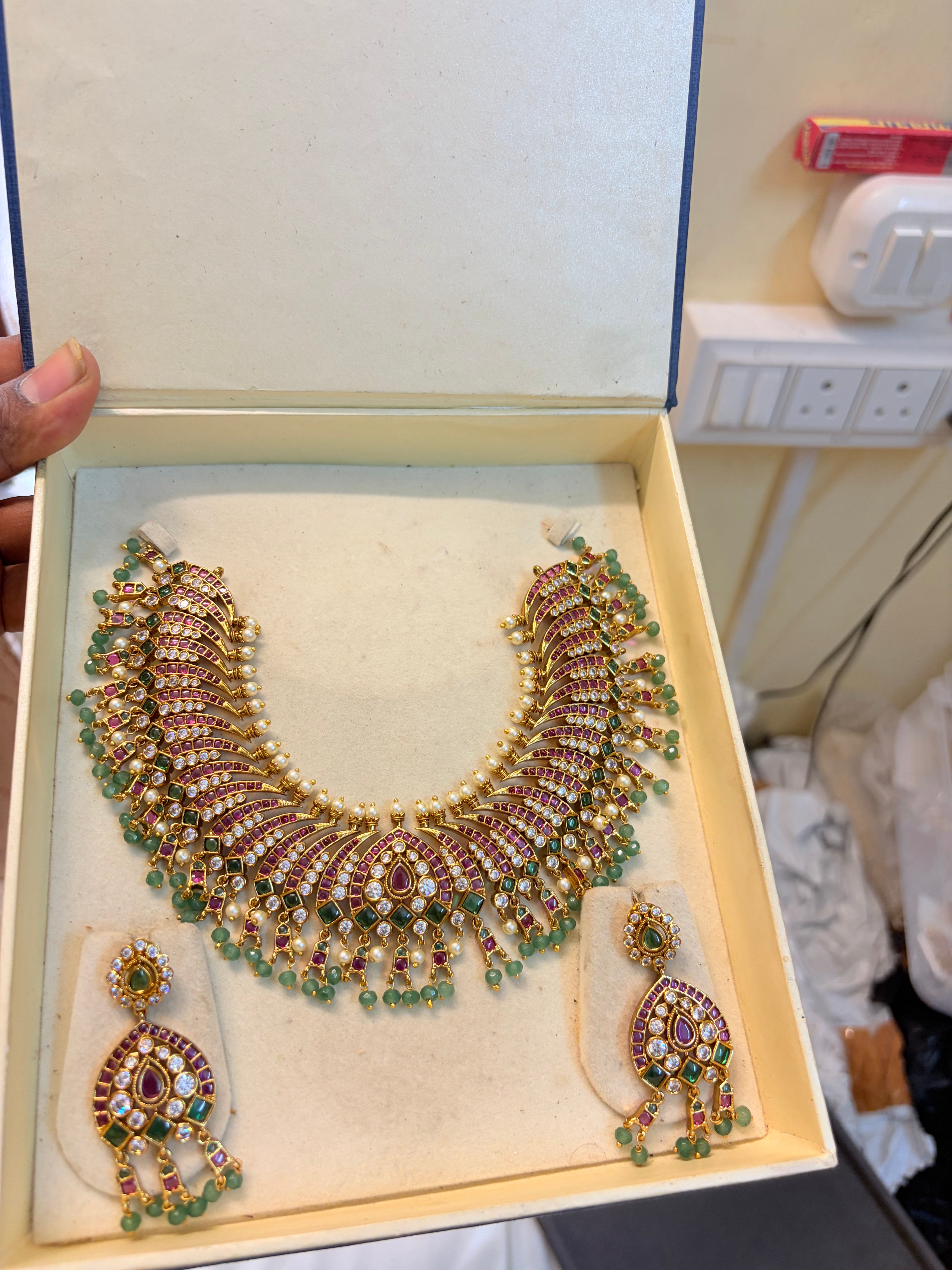 Pure kemp stones jadau Kundan brass made choker set