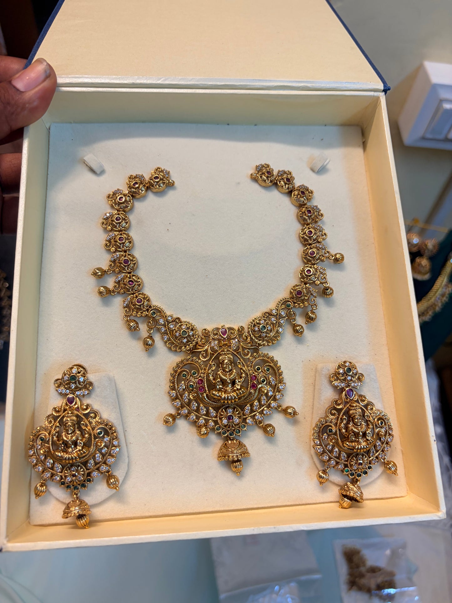 Gold antique finish Lakshmi necklace set