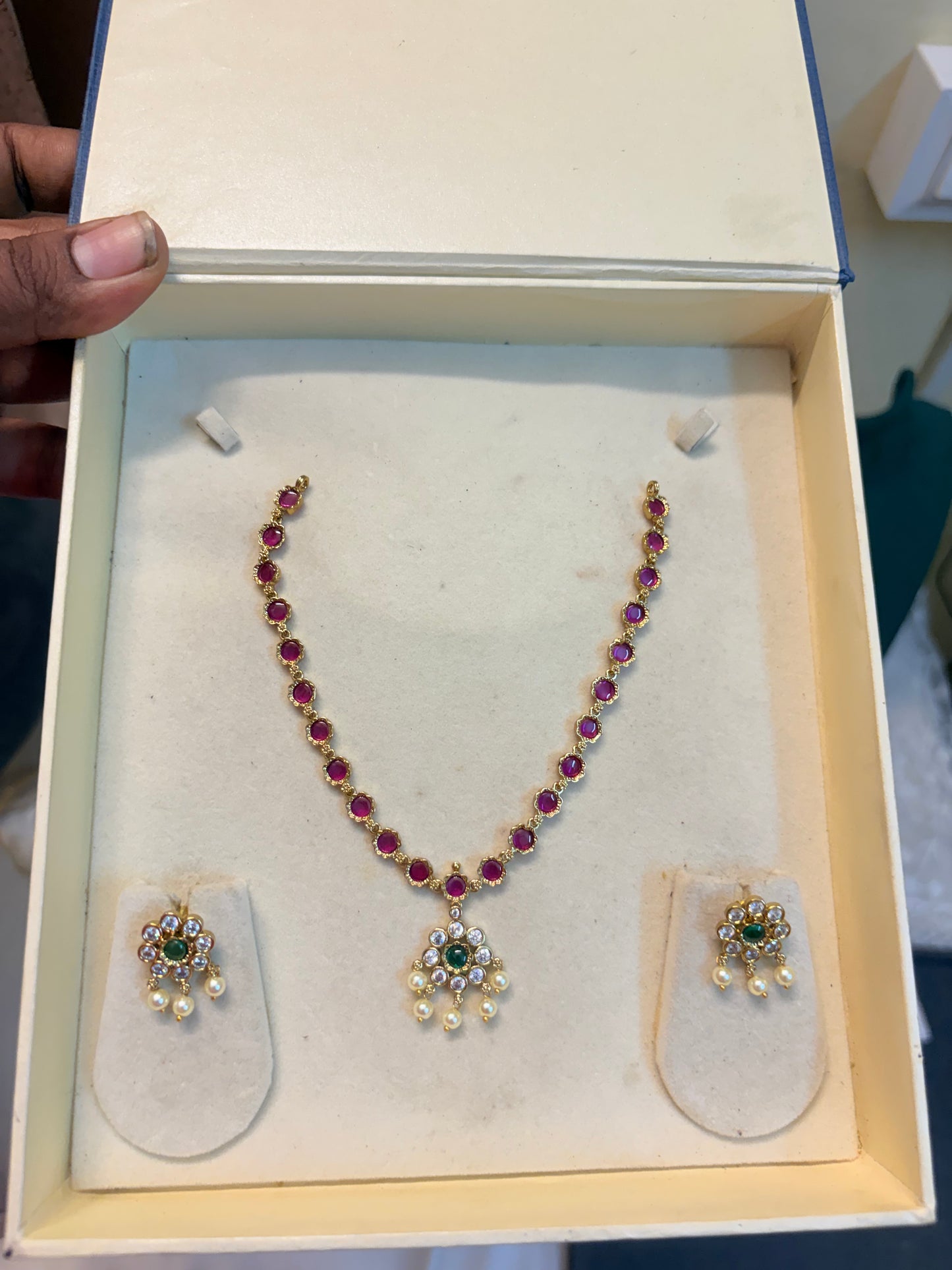 Ruby & Emerald Floral Pendant necklace set