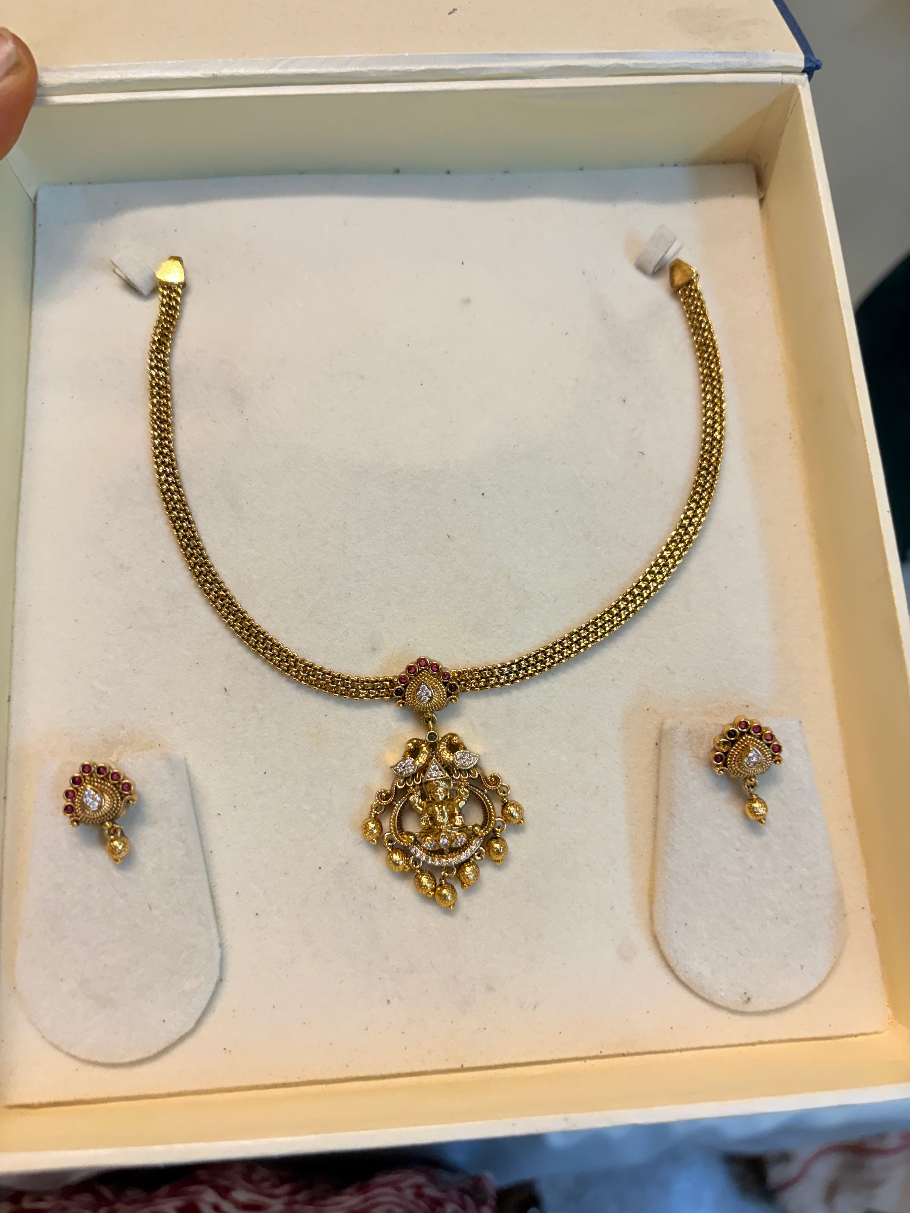 Gold antique finish Lakshmi pendant necklace set