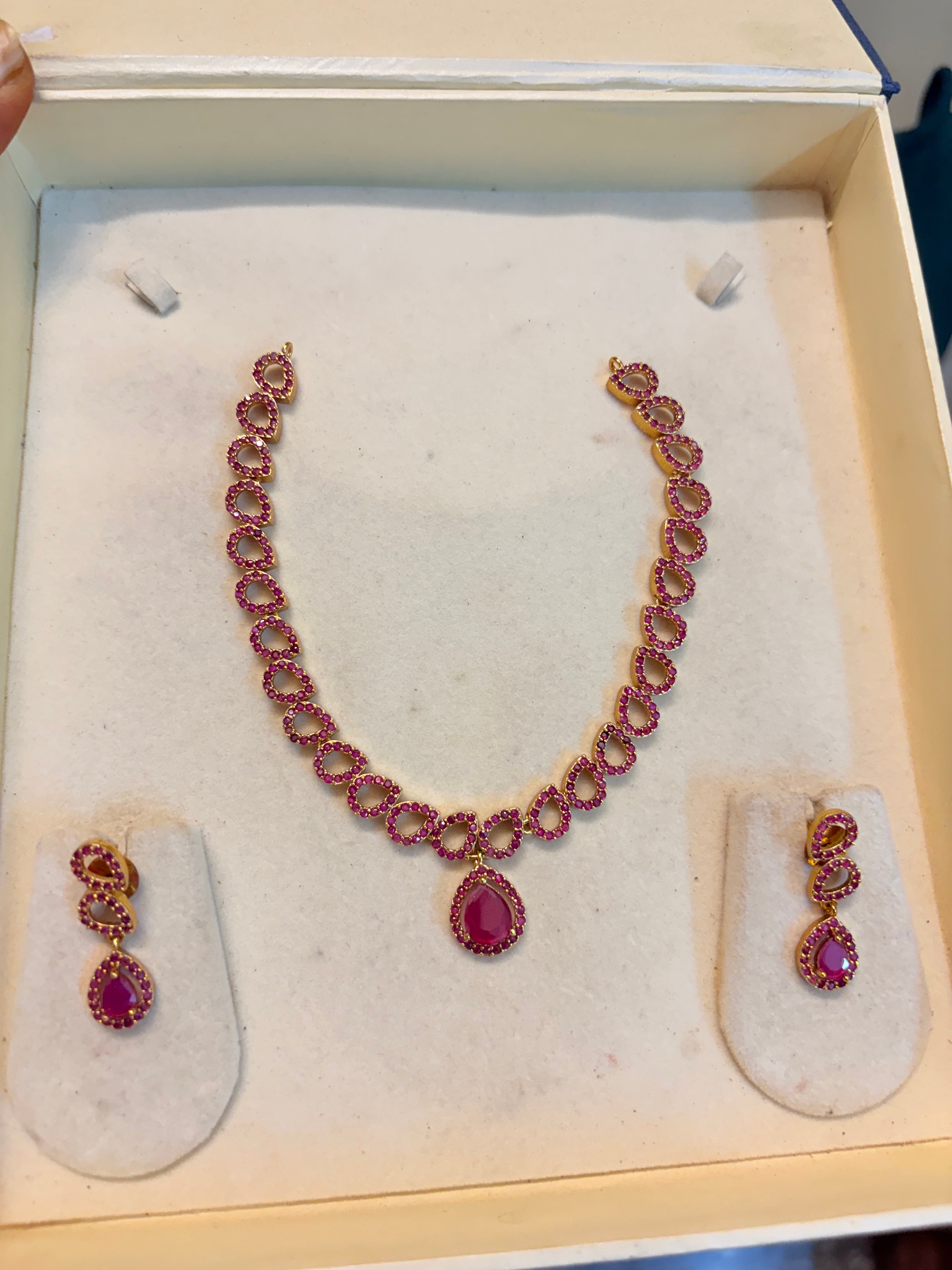 Elegant cz stone Ruby jadau necklace set