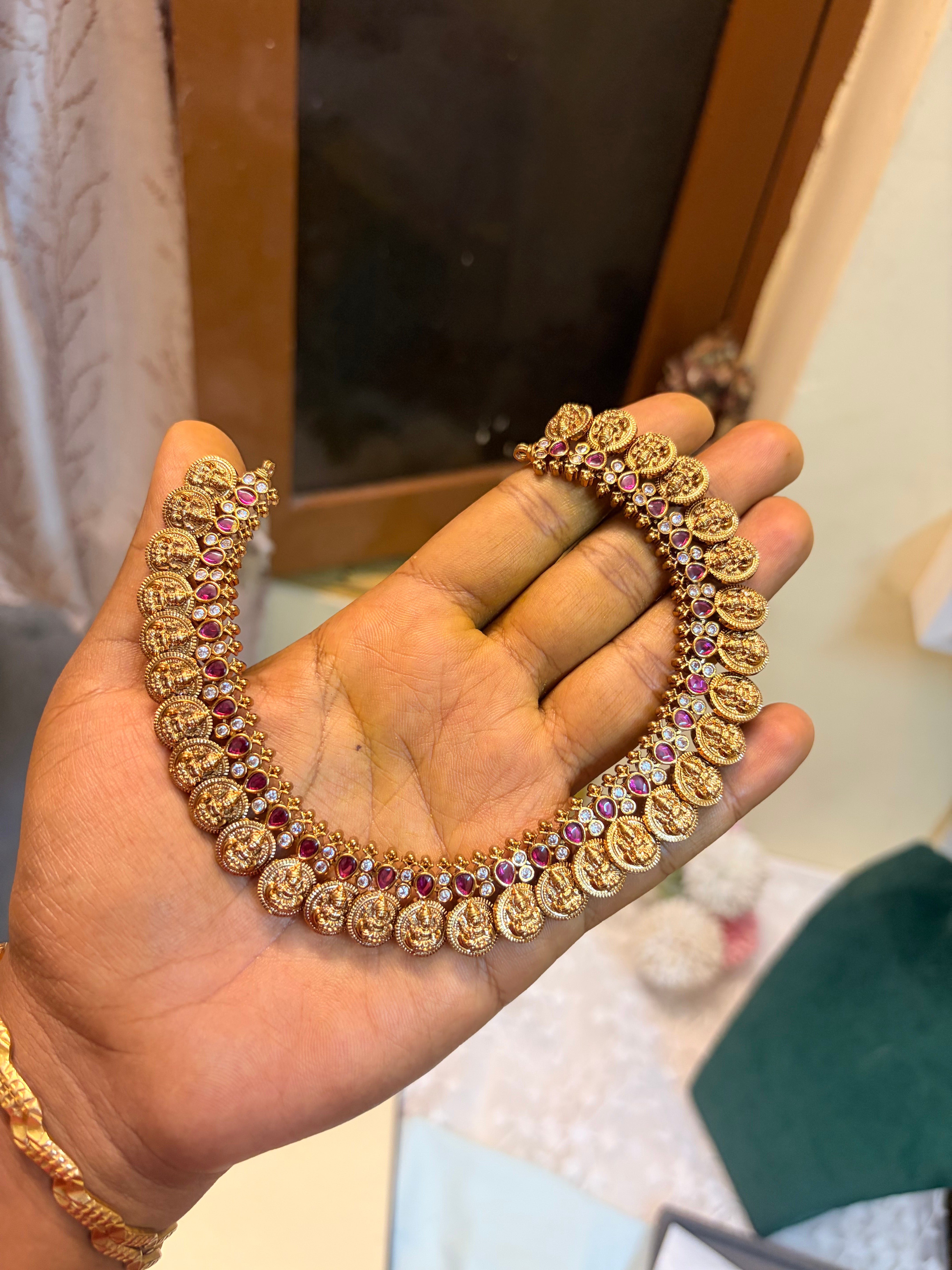 Antique Lakshmi coin Ruby jadau necklace set
