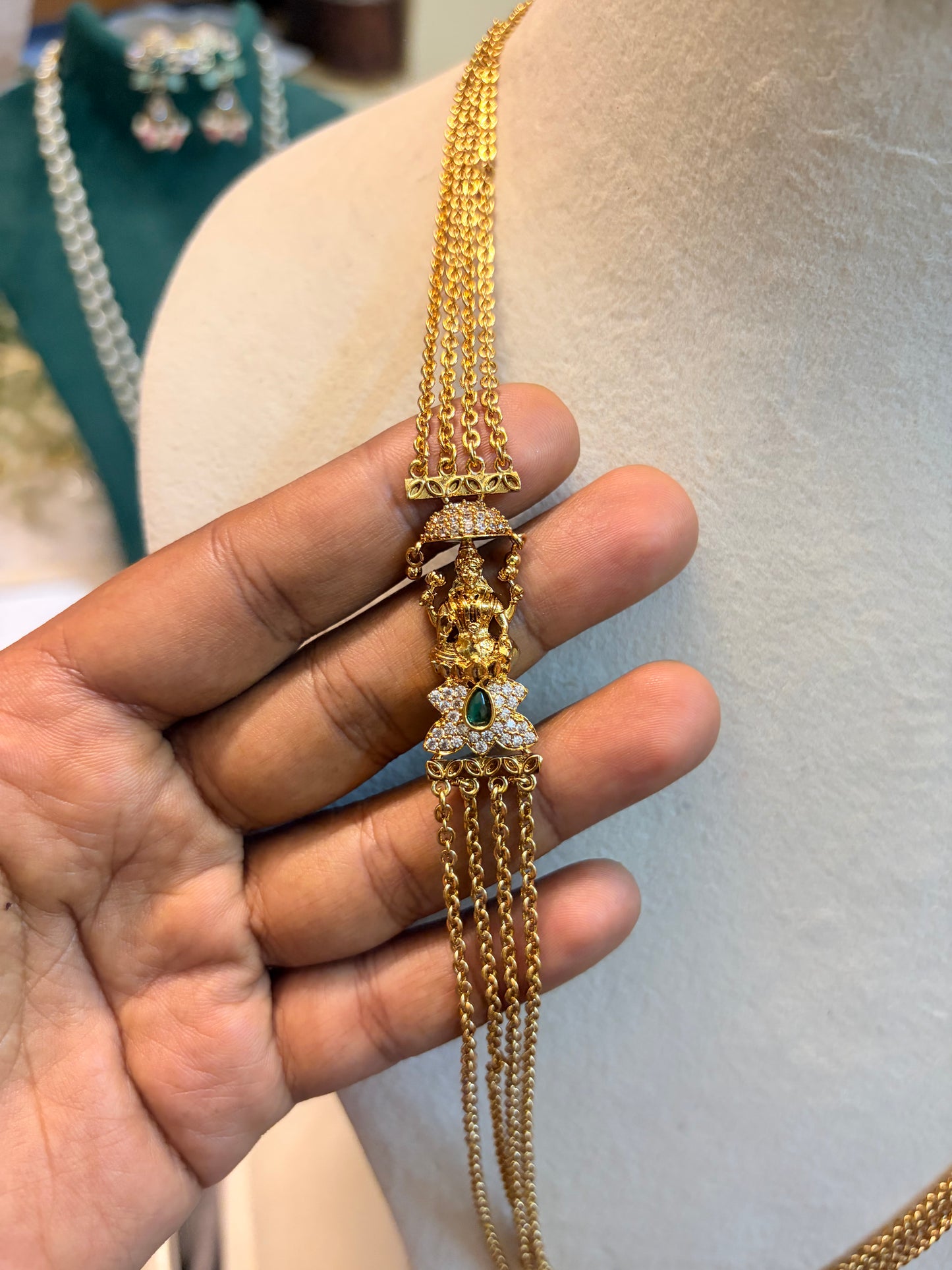 Gold antique finish Lakshmi chandraharam