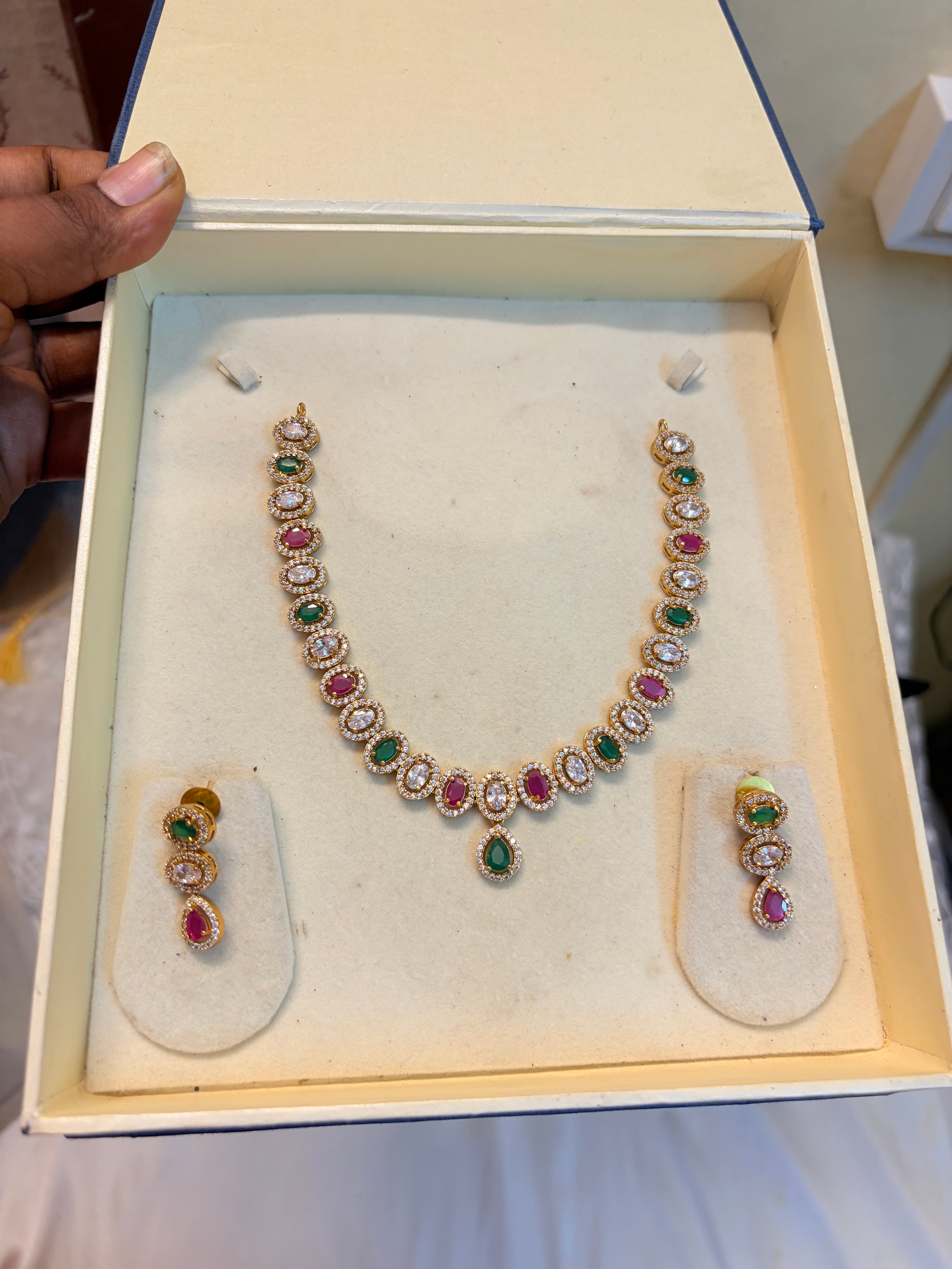 AD stones jadau necklace set