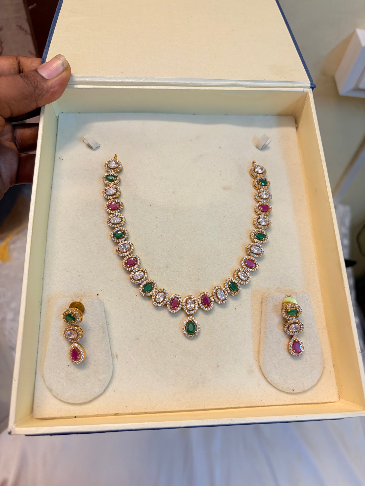 AD stones jadau necklace set