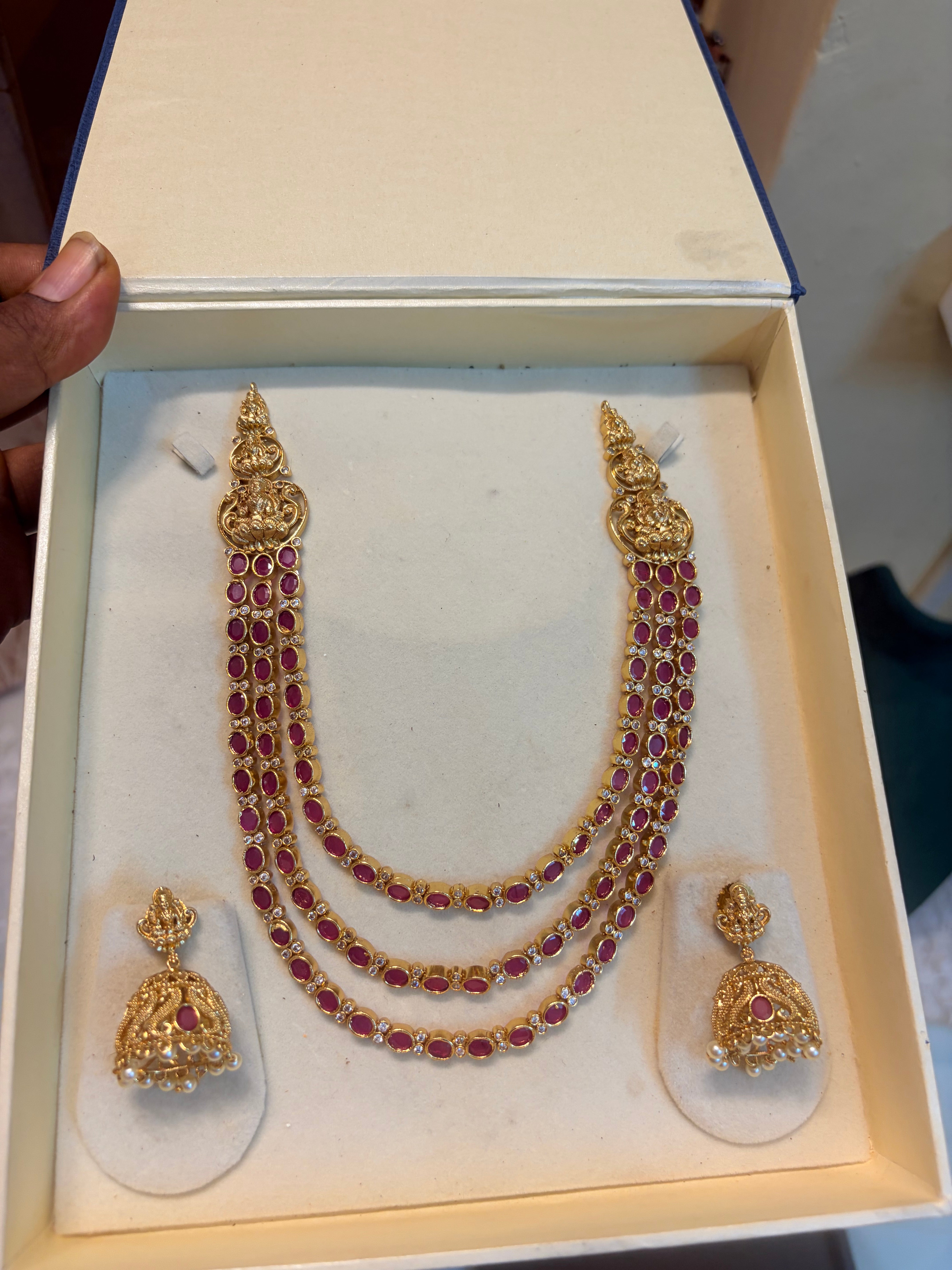 Ruby three layer Lakshmi necklace set