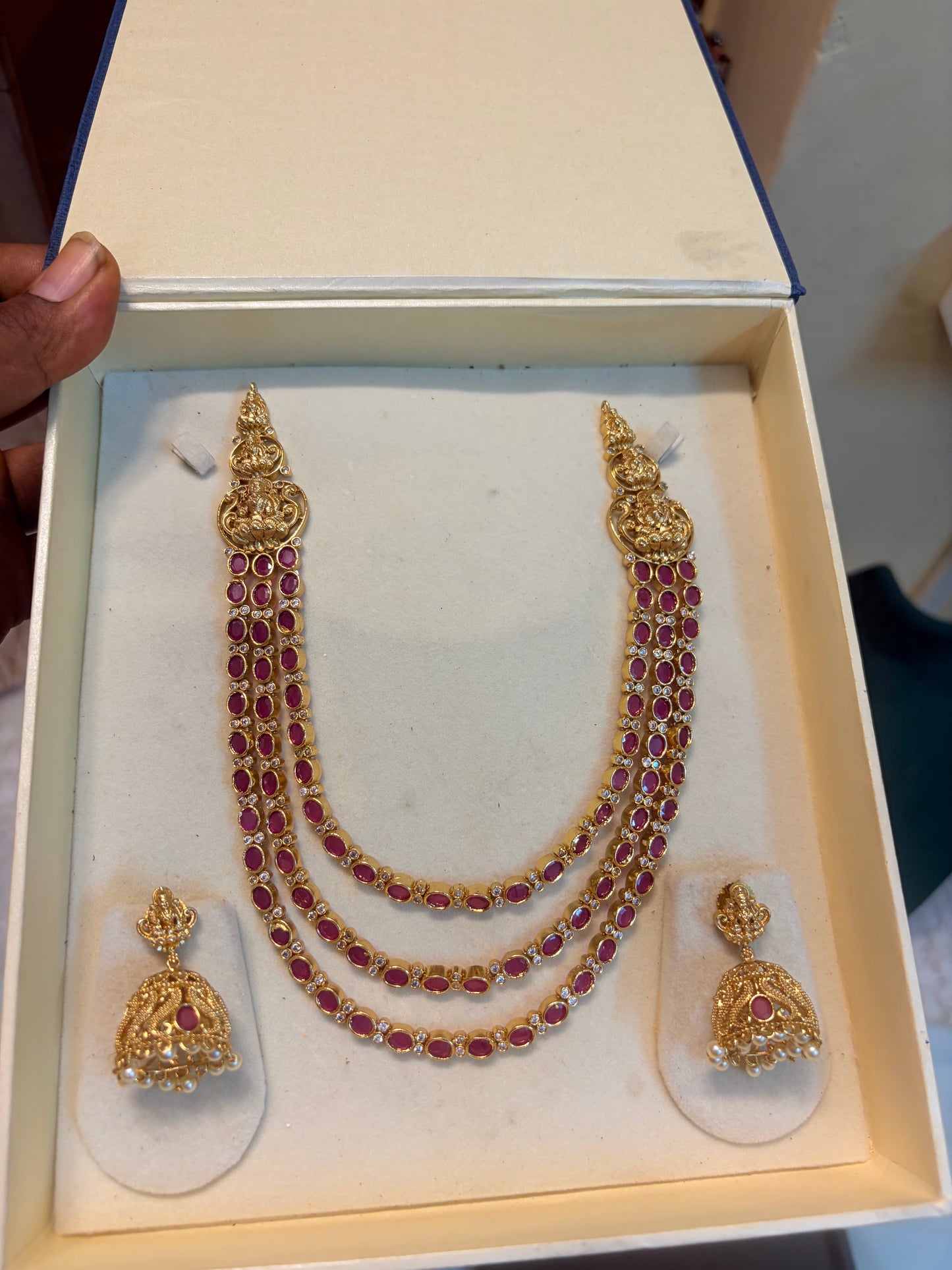 Ruby three layer Lakshmi necklace set