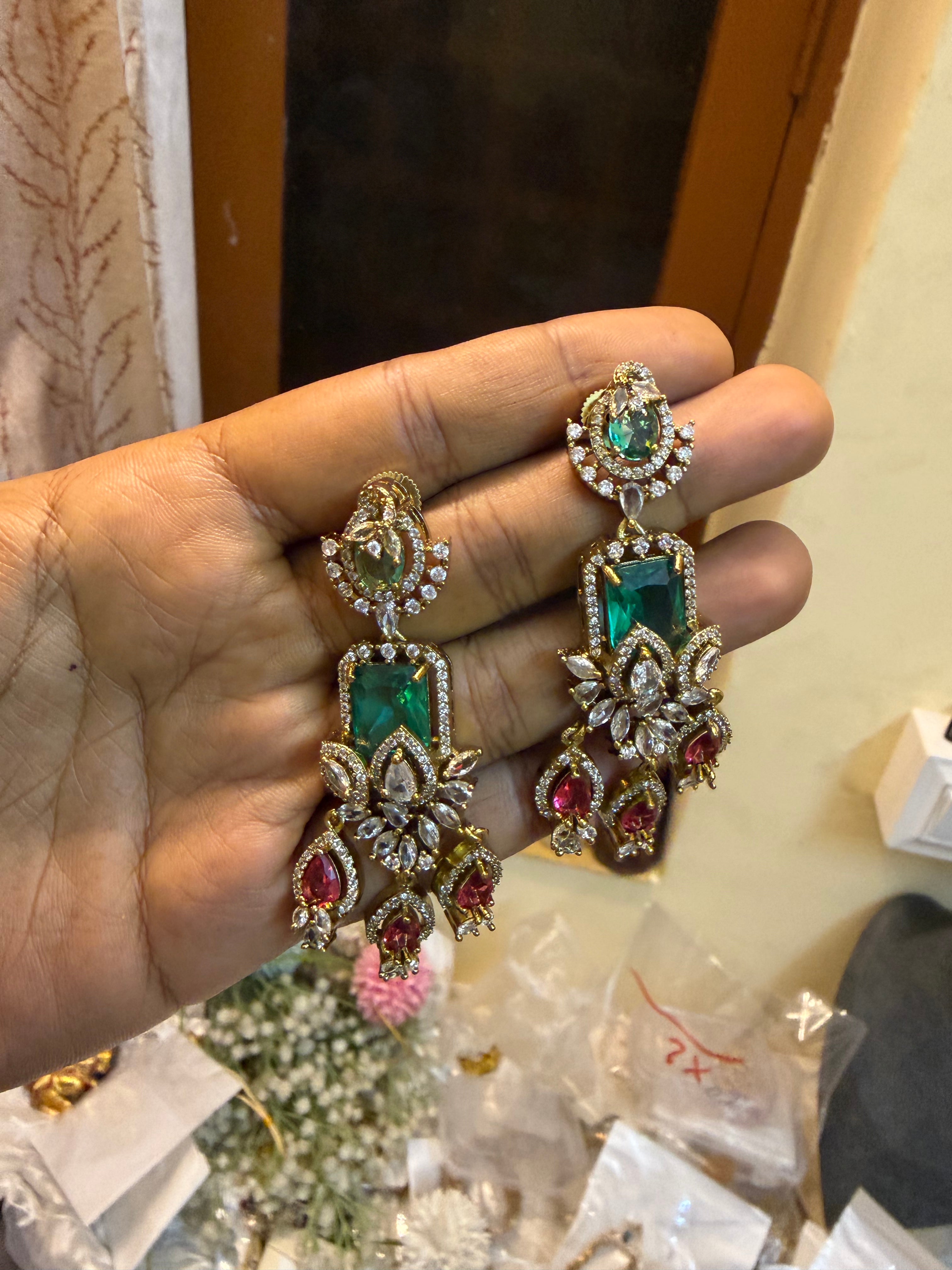 Moissanite jadau necklace set with ruby drops